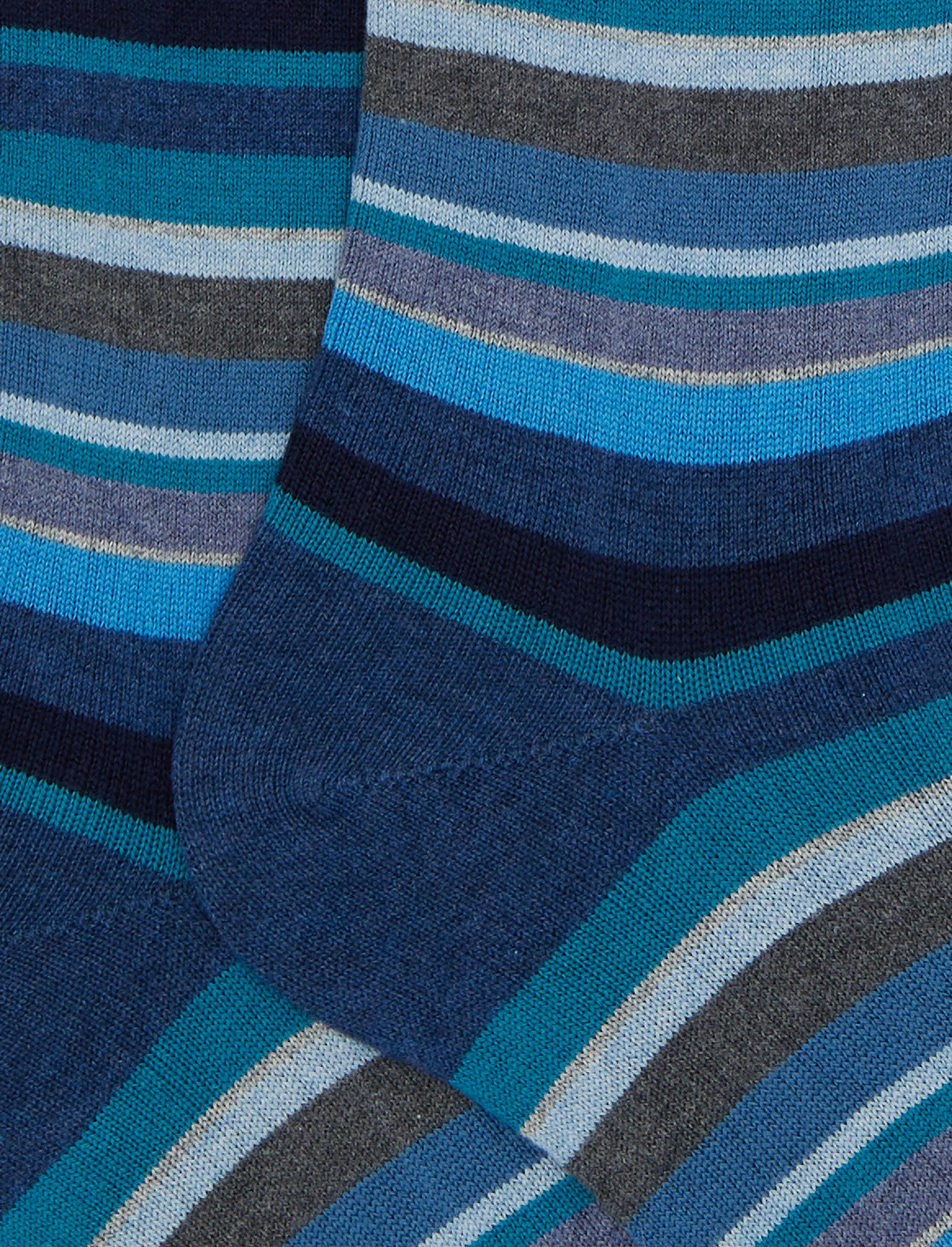 Calze lunghe uomo cotone e cashmere blu righe multicolor micro - Image 2