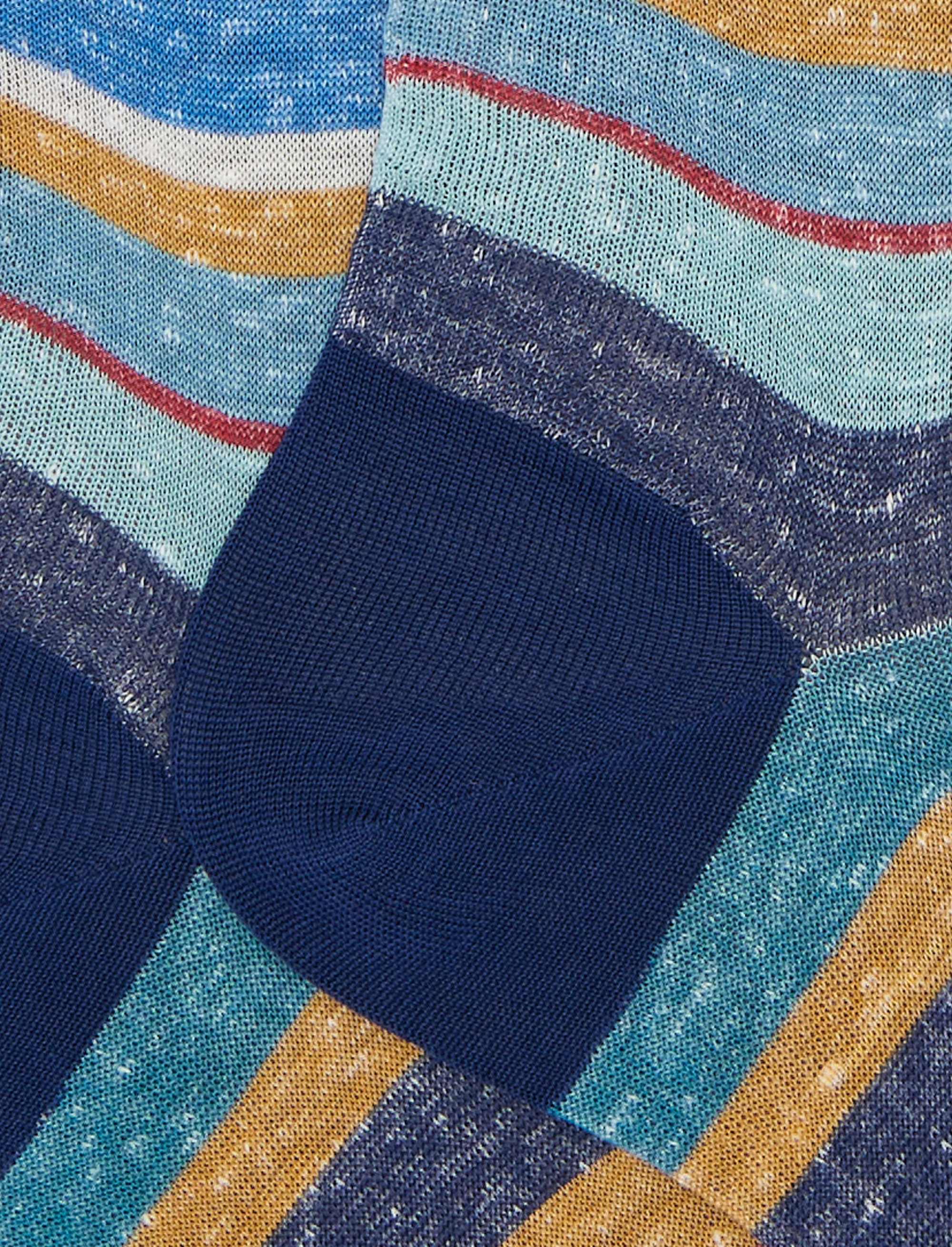 Calze lunghe uomo cotone e lino righe multicolor blu - Image 2