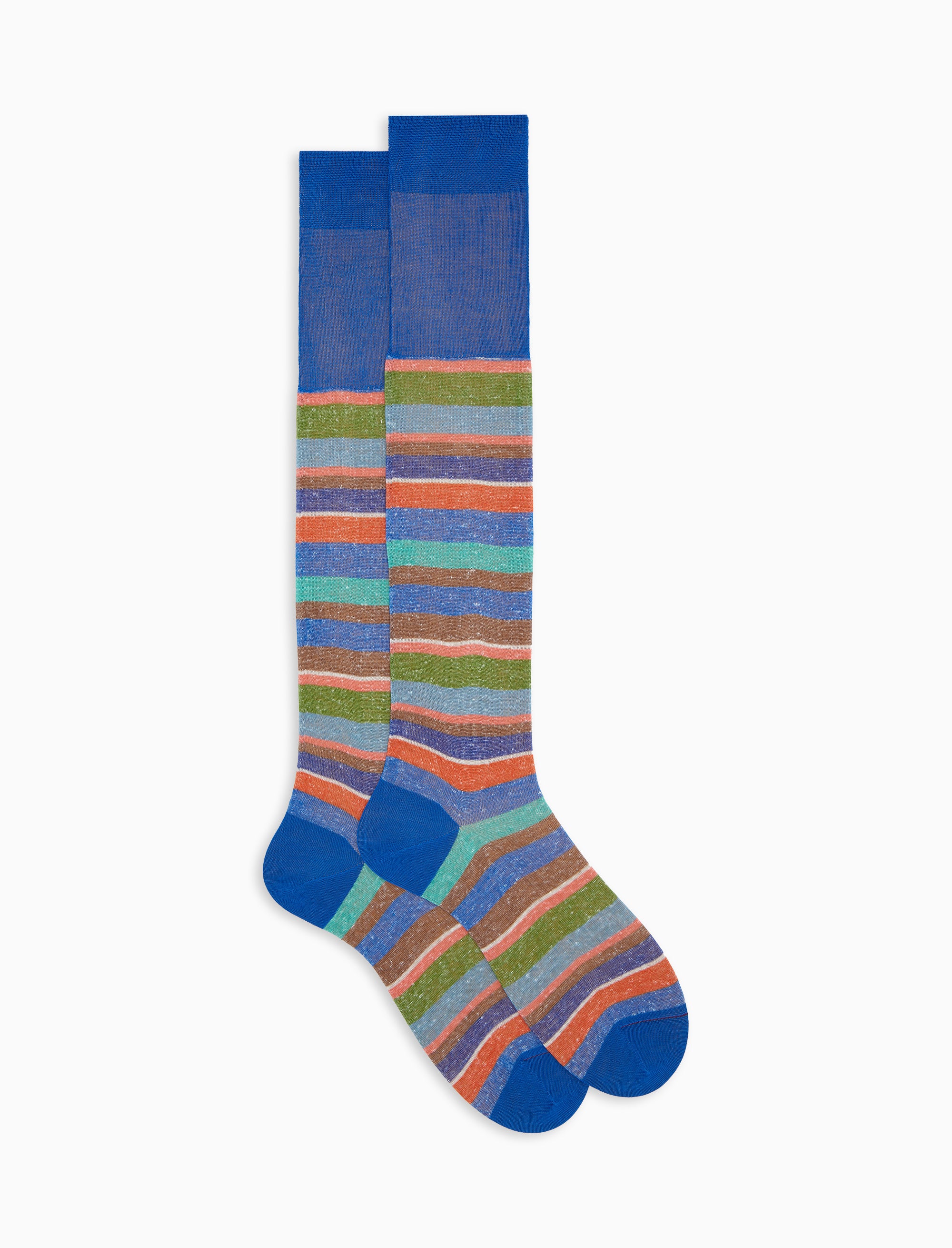 Calze lunghe uomo cotone e lino righe multicolor blu