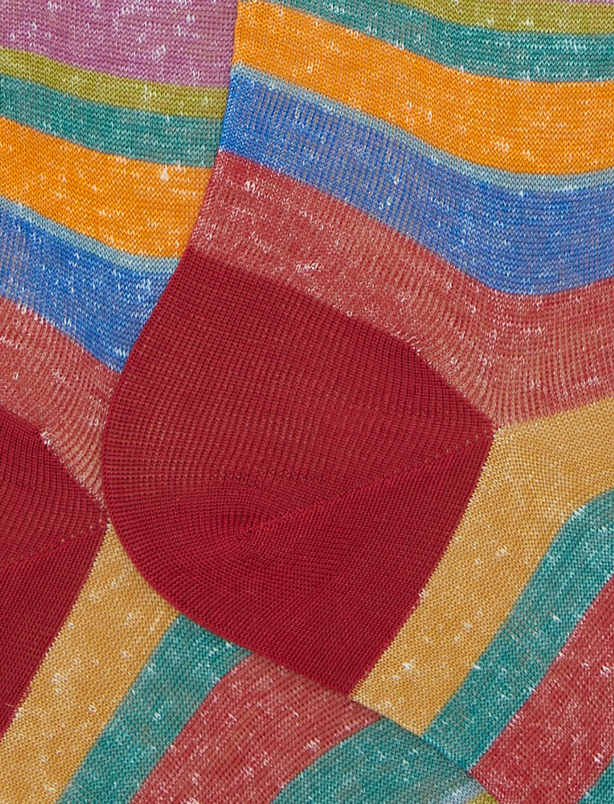Calze lunghe uomo cotone e lino righe multicolor rosso - Image 2