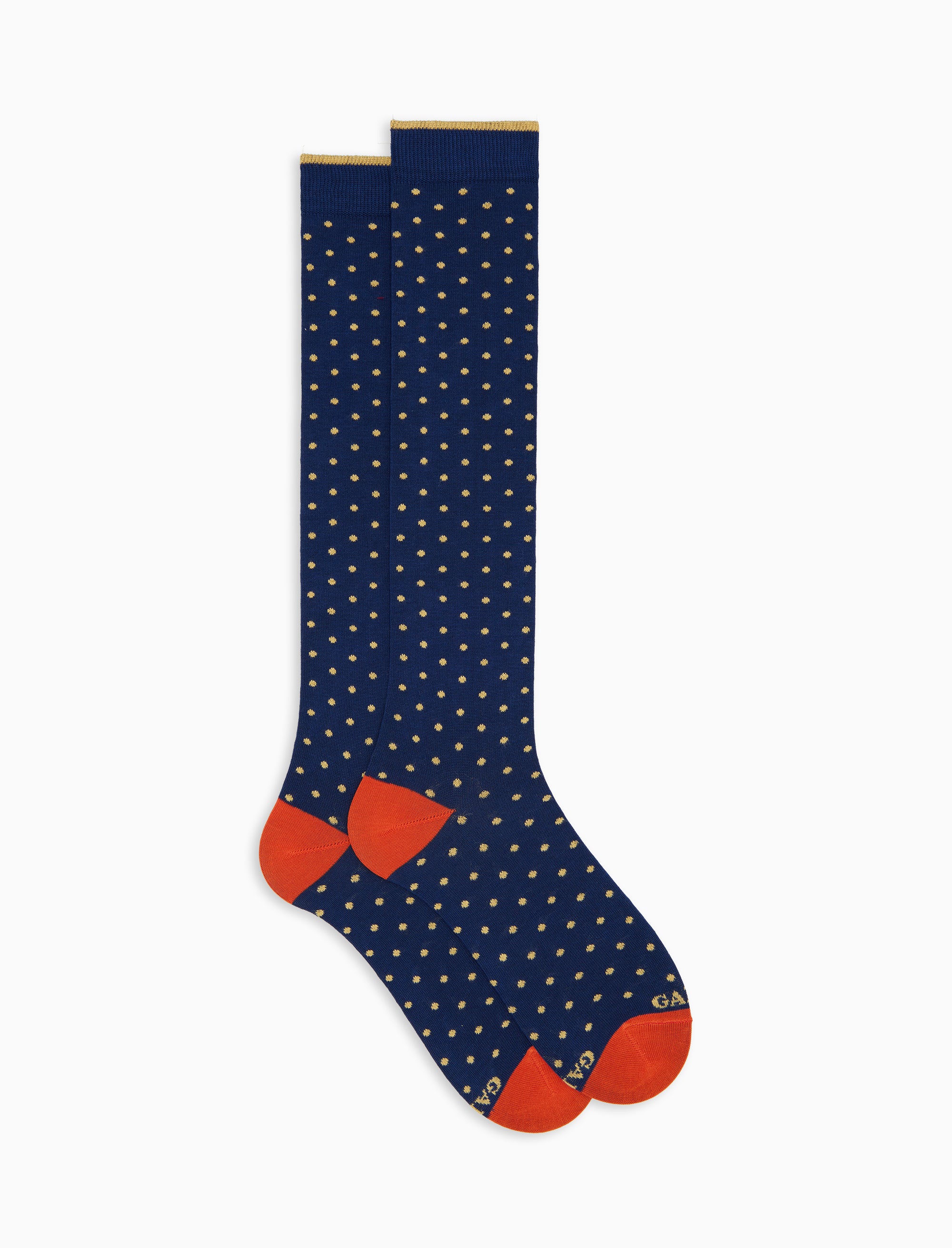 Calze lunghe uomo cotone leggero fantasia pois blu