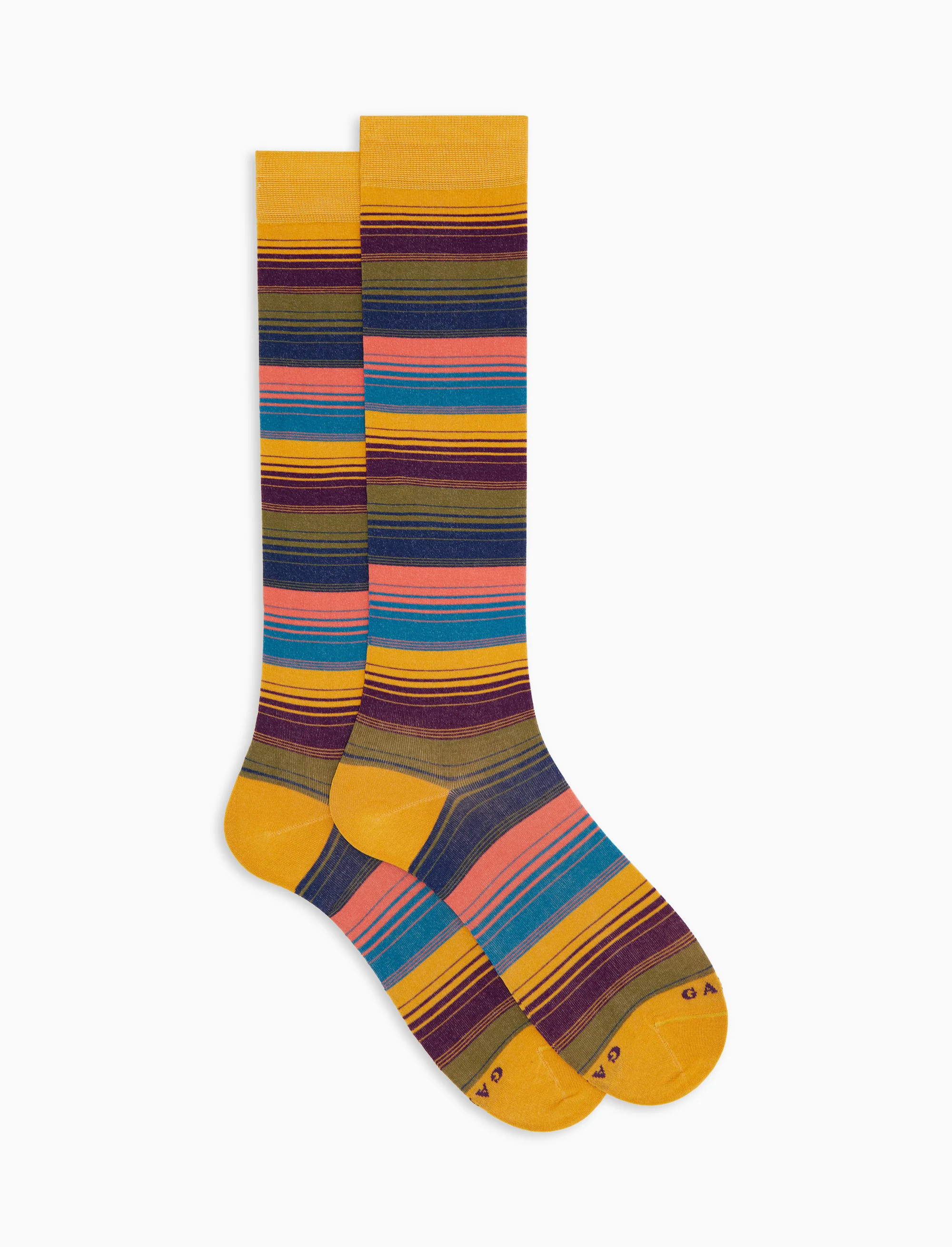 Calze lunghe uomo cotone leggerissimo fantasia righe di diverse dimensioni giallo