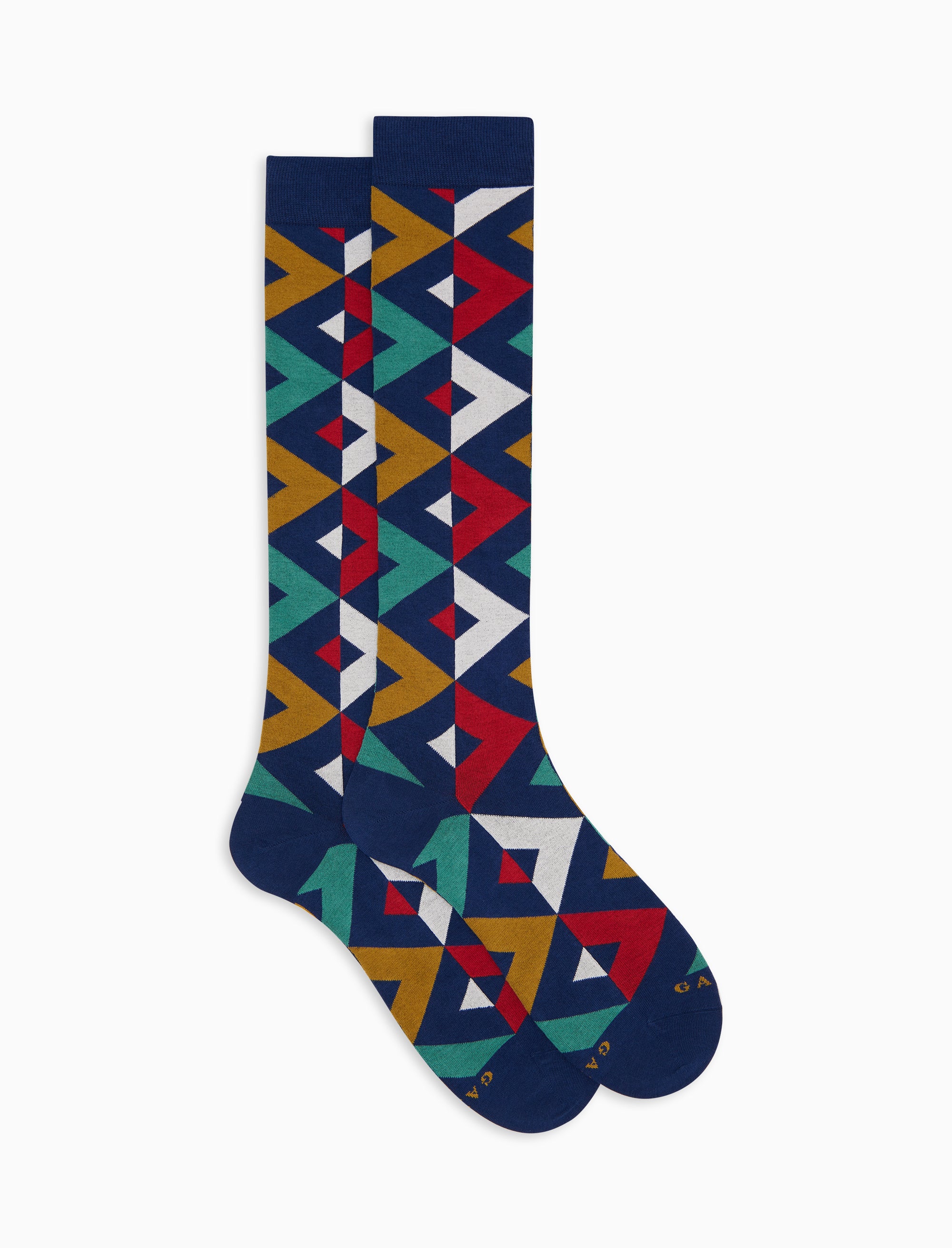 Calze lunghe uomo cotone leggero fantasia rombi blu