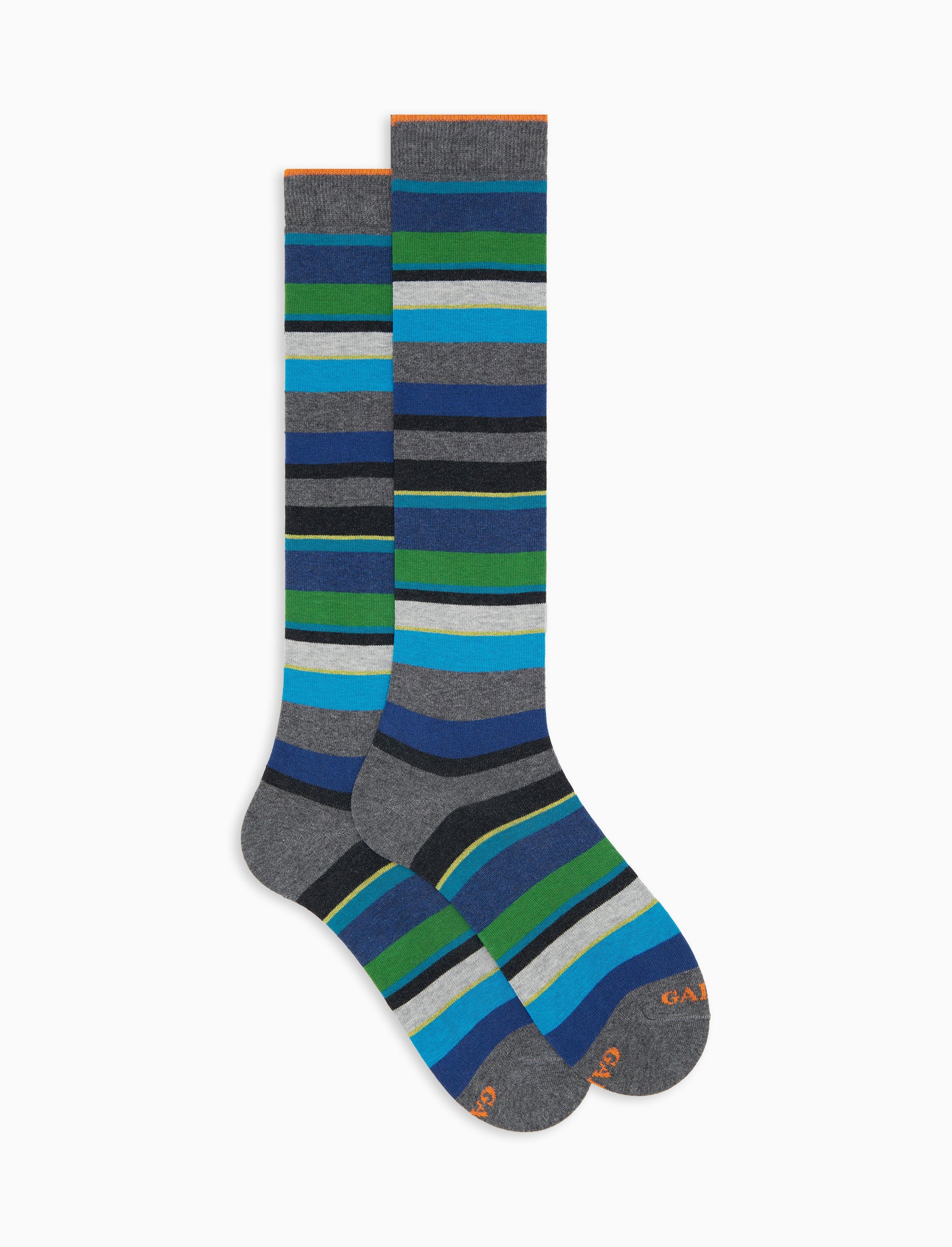 Calze lunghe uomo cotone grigio righe multicolor