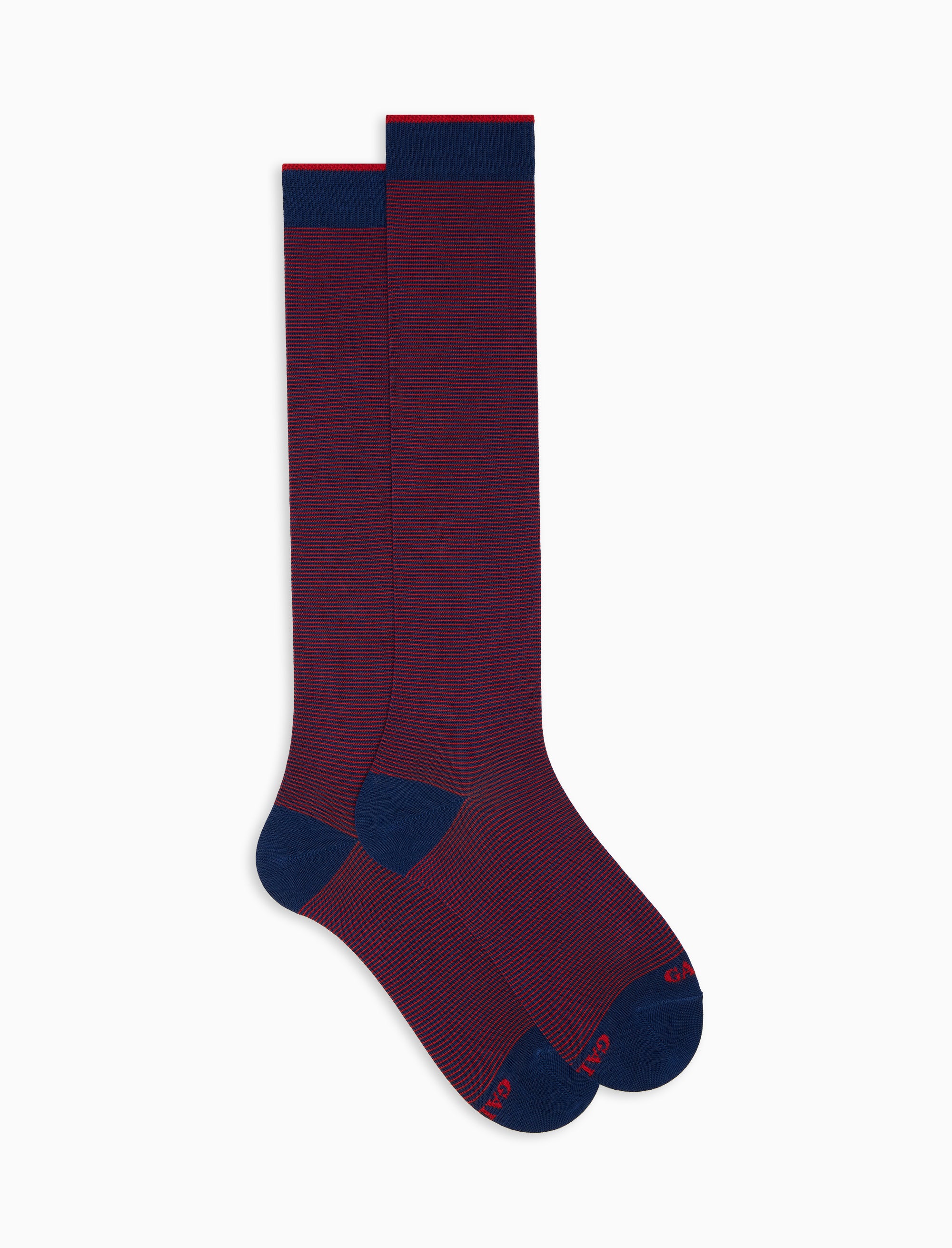 Calze lunghe uomo cotone leggero righina sottilissima blu