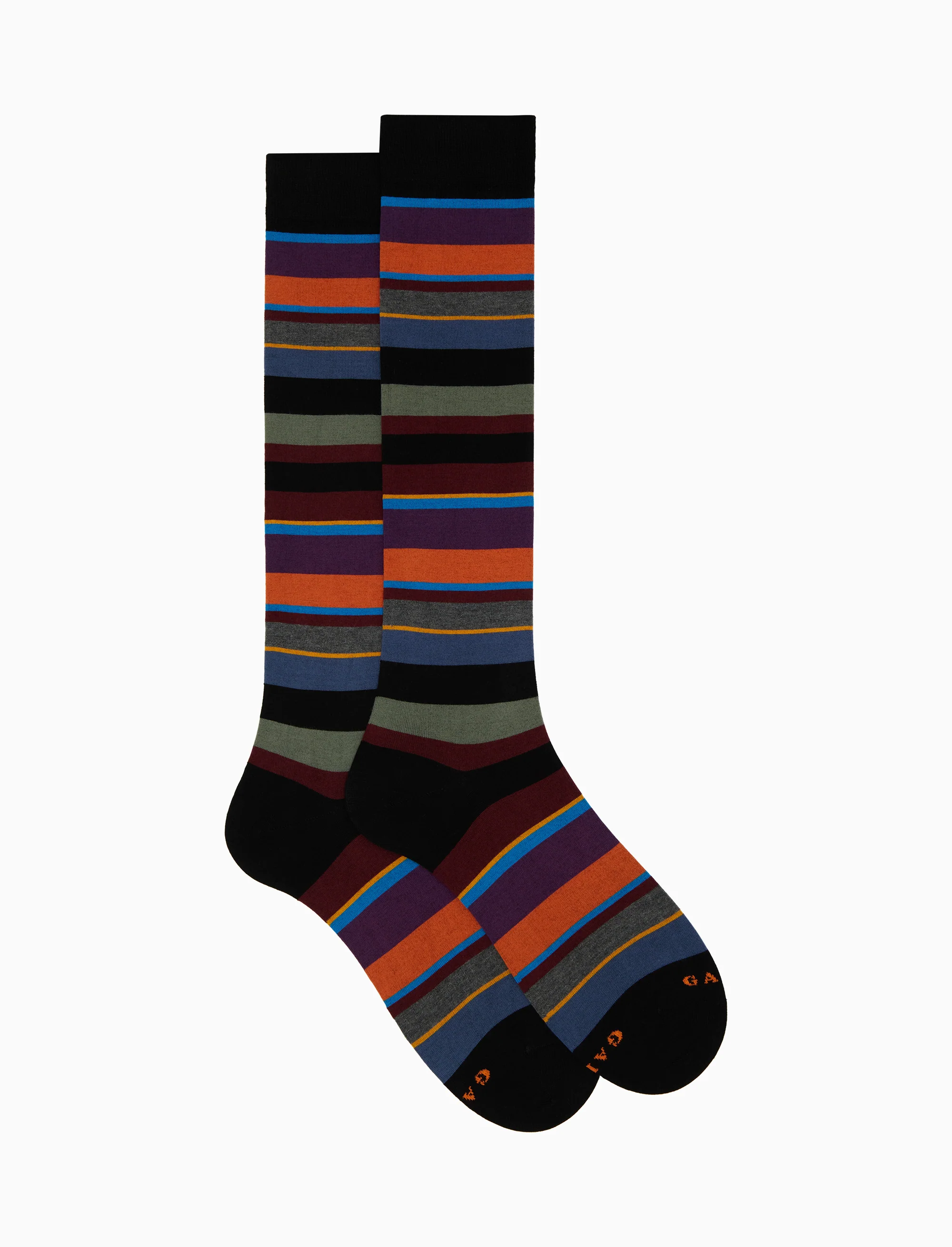 Calze lunghe uomo cotone nero righe multicolor
