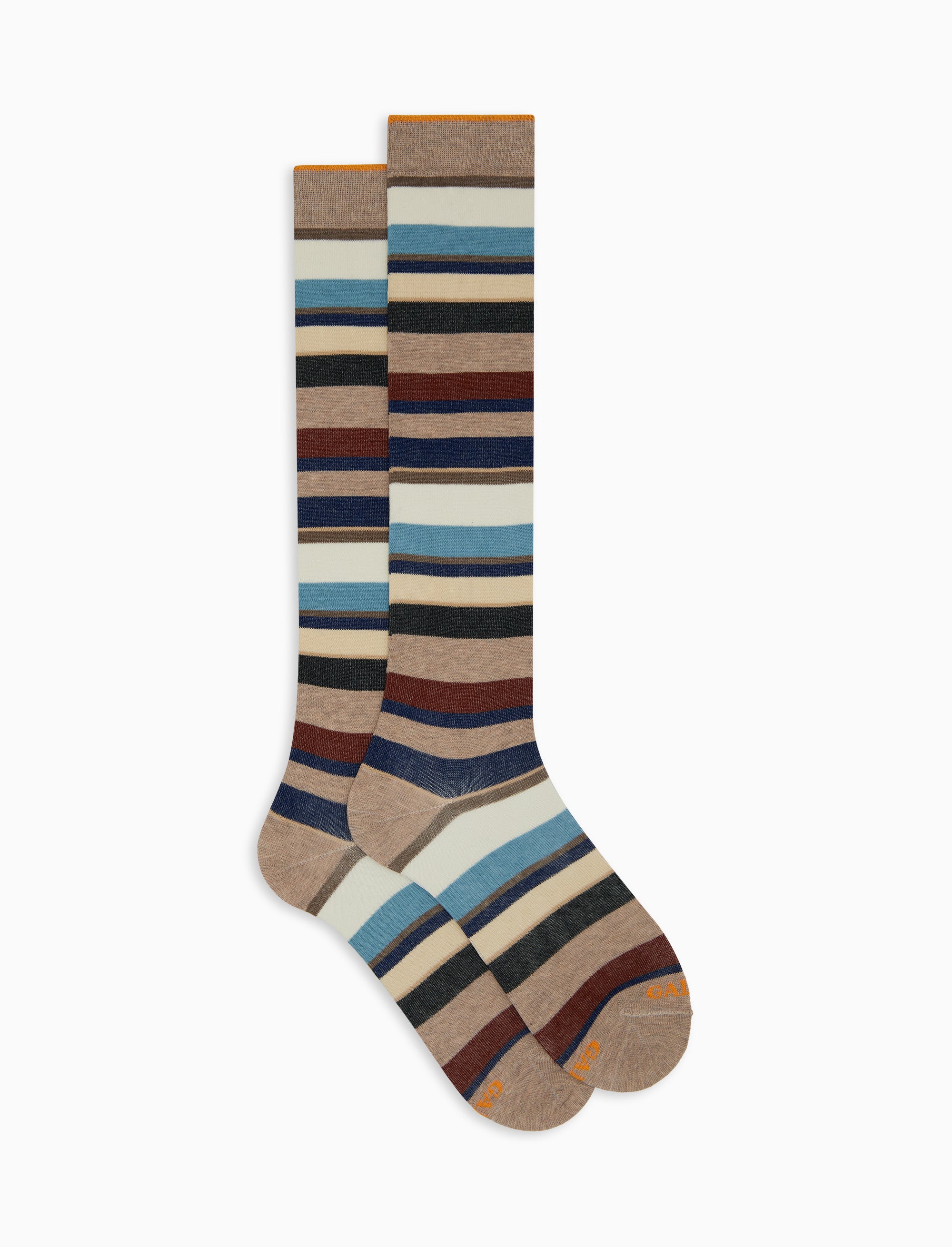 Calze lunghe uomo cotone righe multicolor beige