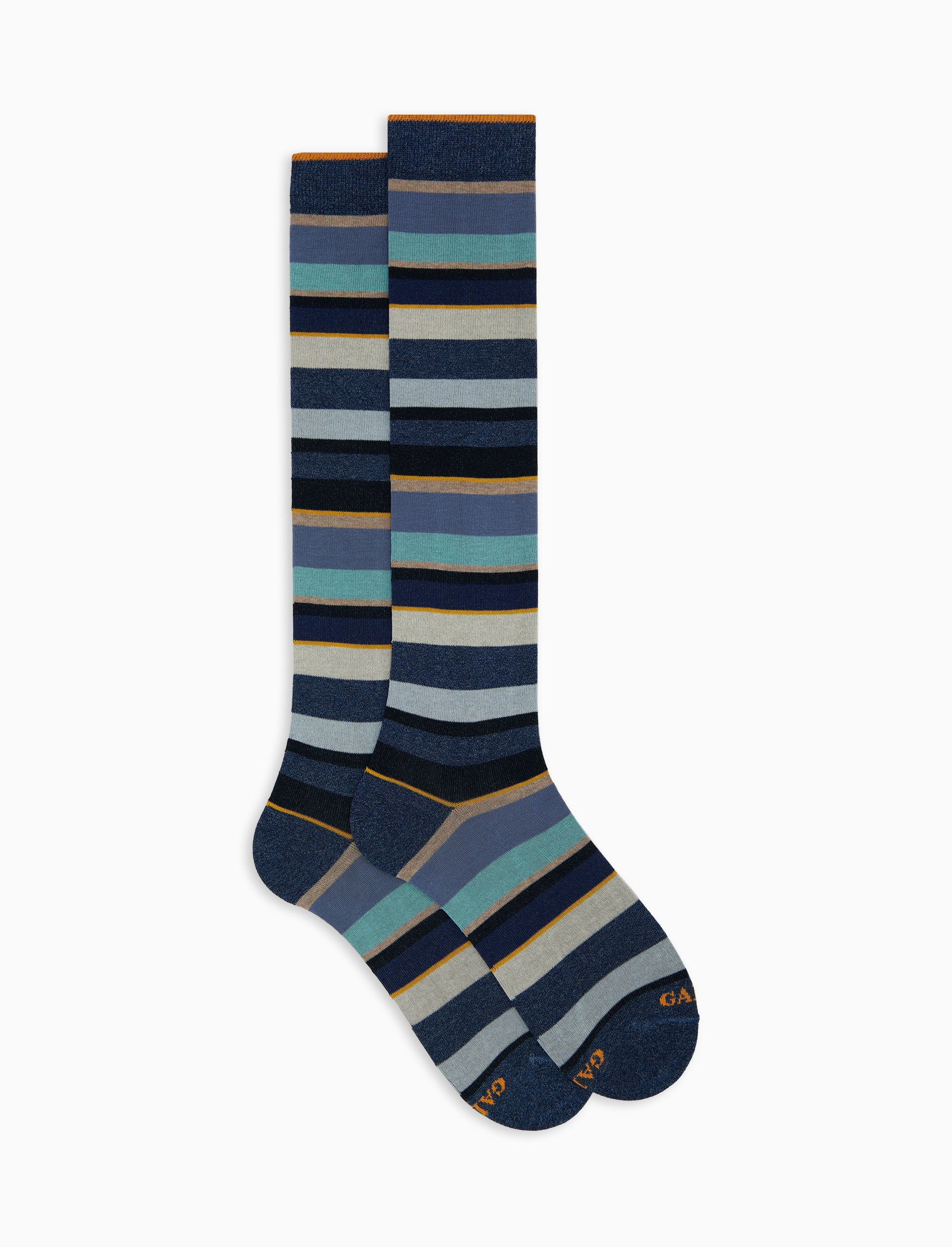 Calze lunghe uomo cotone righe multicolor blu