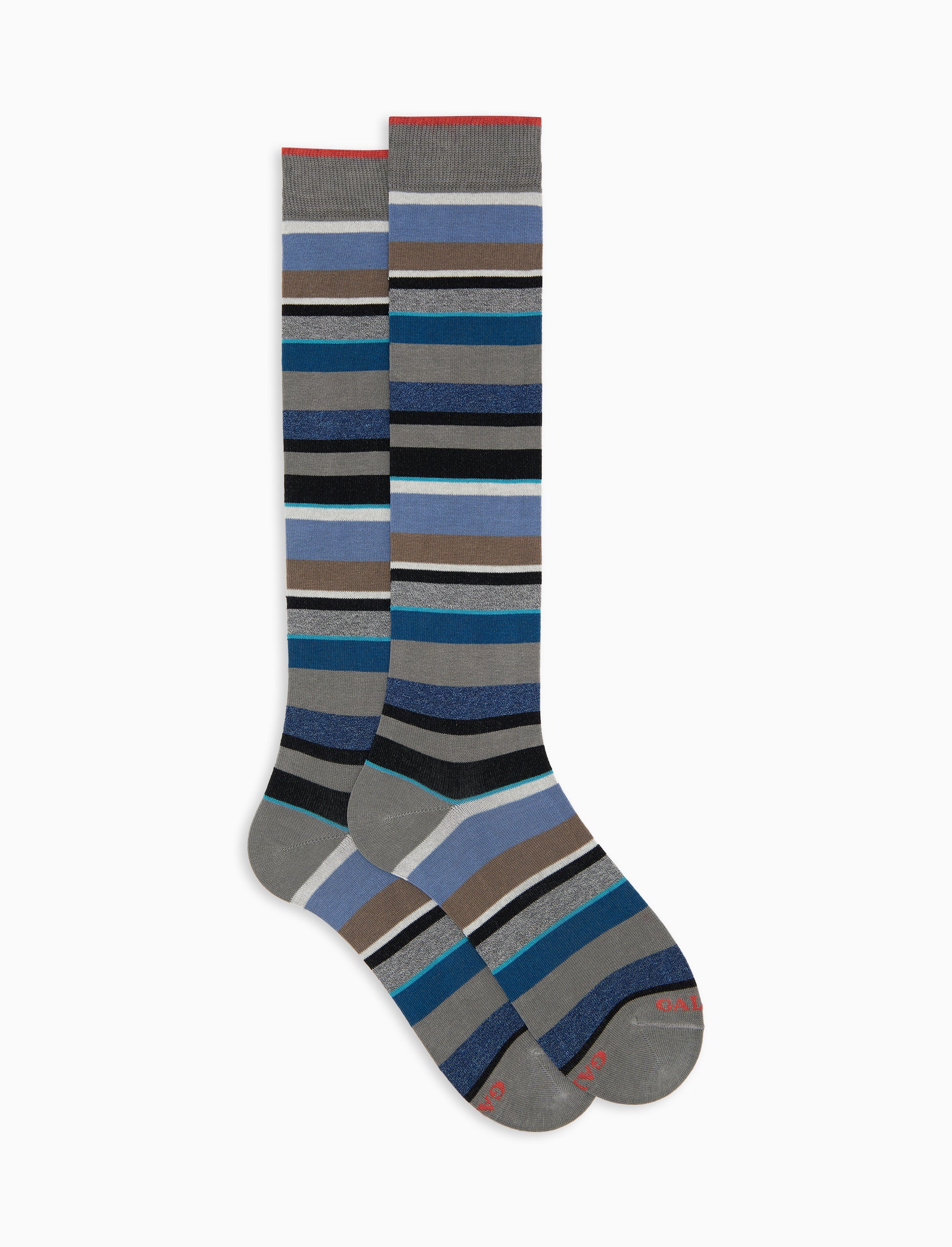 Calze lunghe uomo cotone leggero righe multicolor grigio