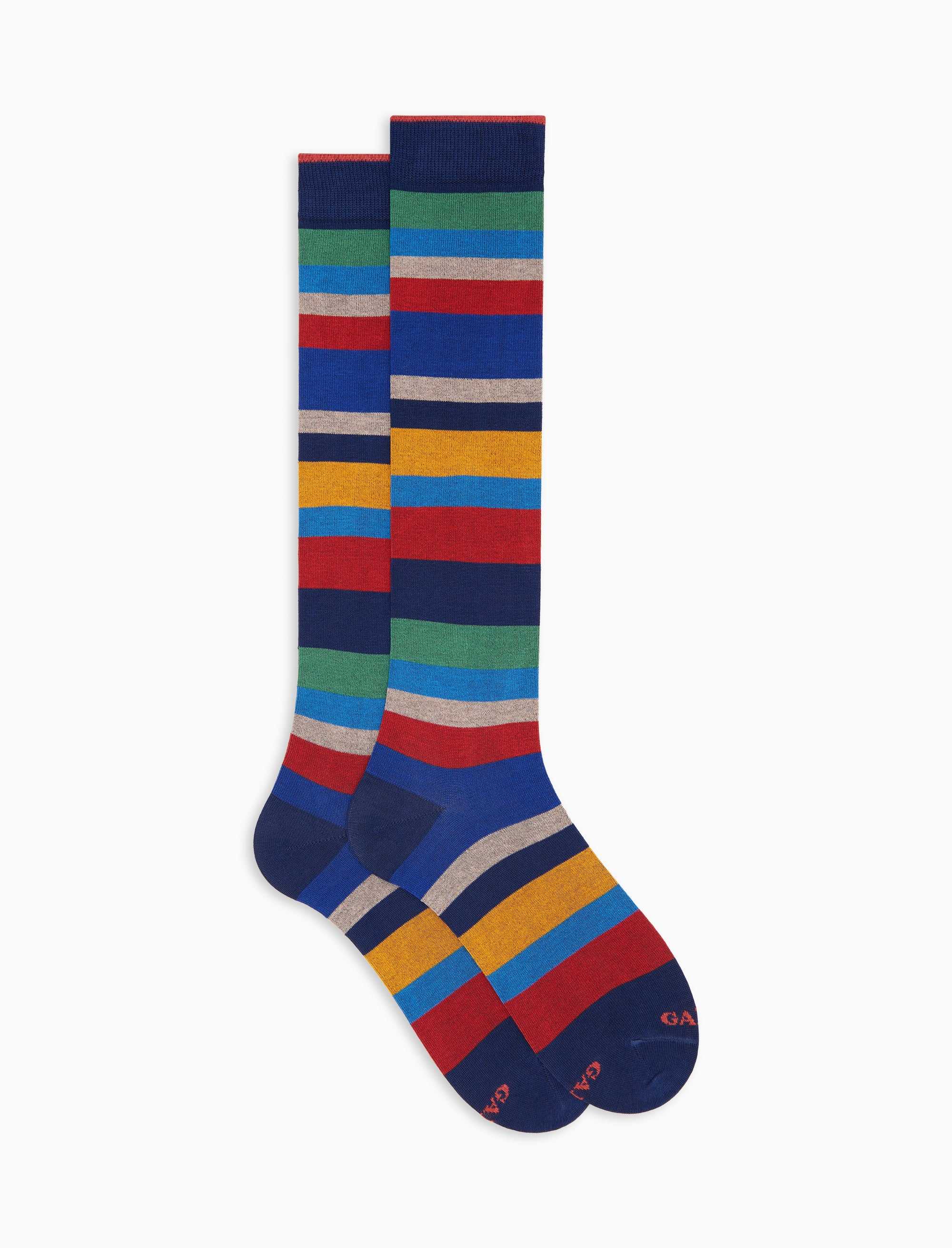 Calze lunghe uomo cotone leggero righe multicolor sette colori blu