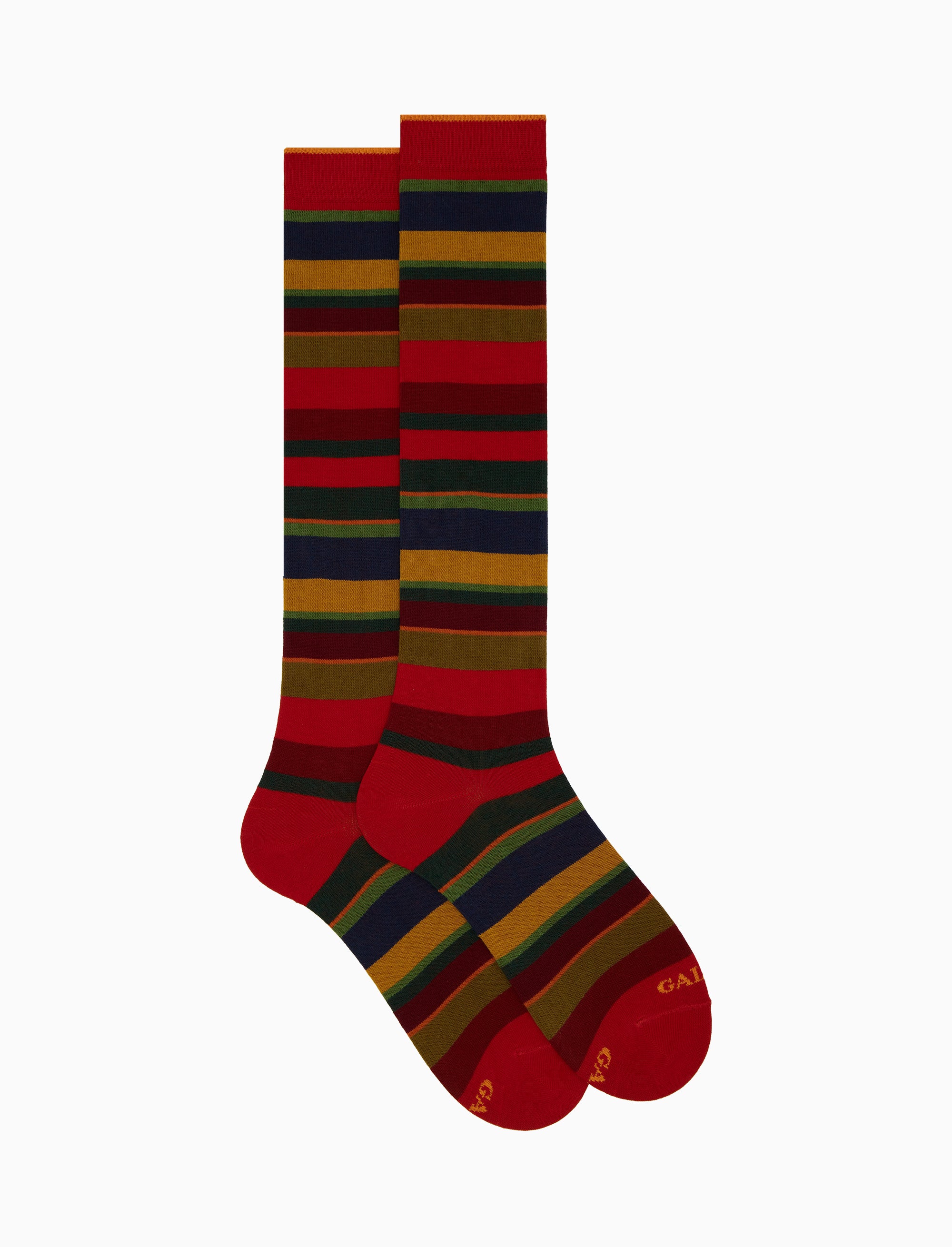 Calze lunghe uomo cotone rosso righe multicolor