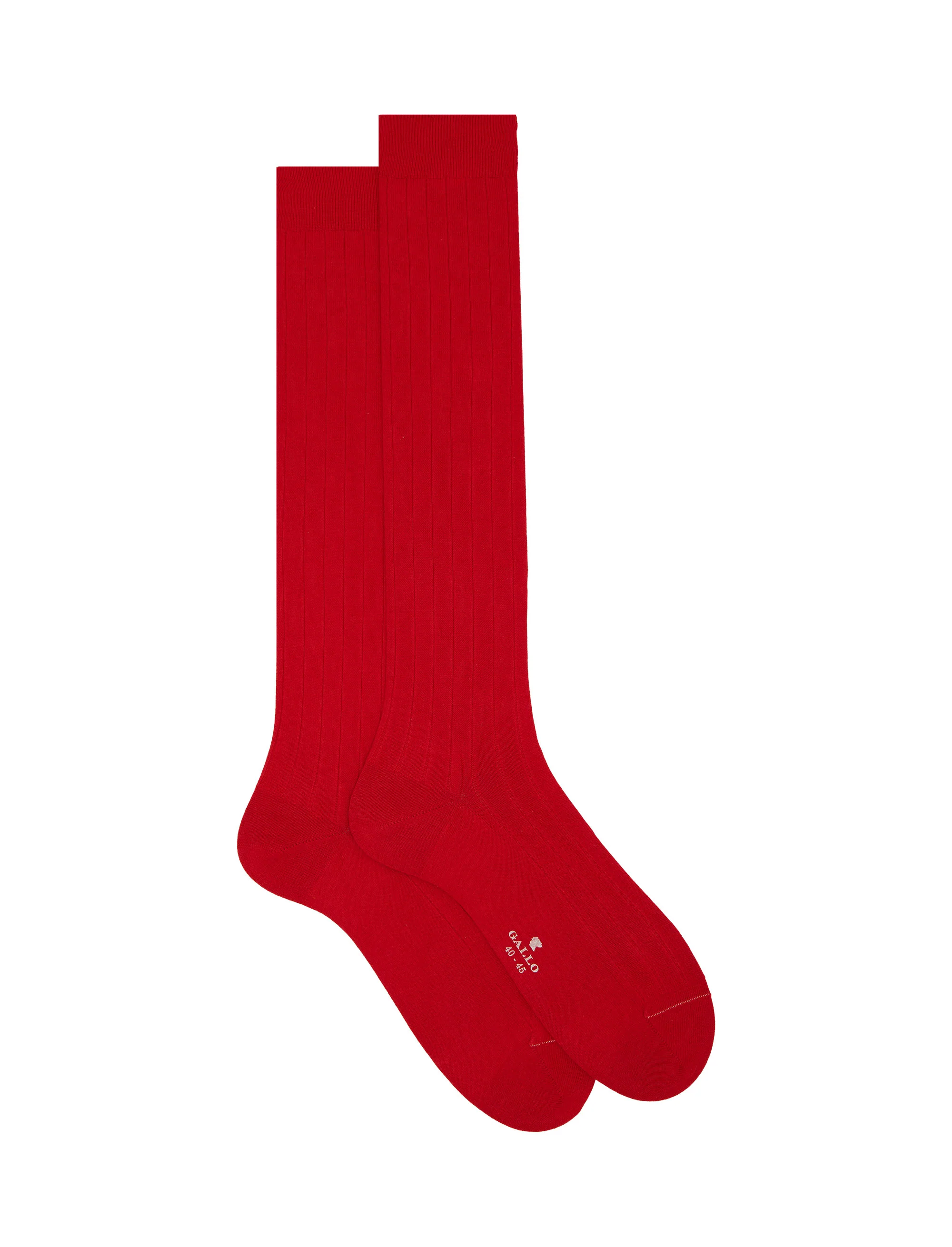Calze lunghe uomo cotone rosso tinta unita a coste - Image 3
