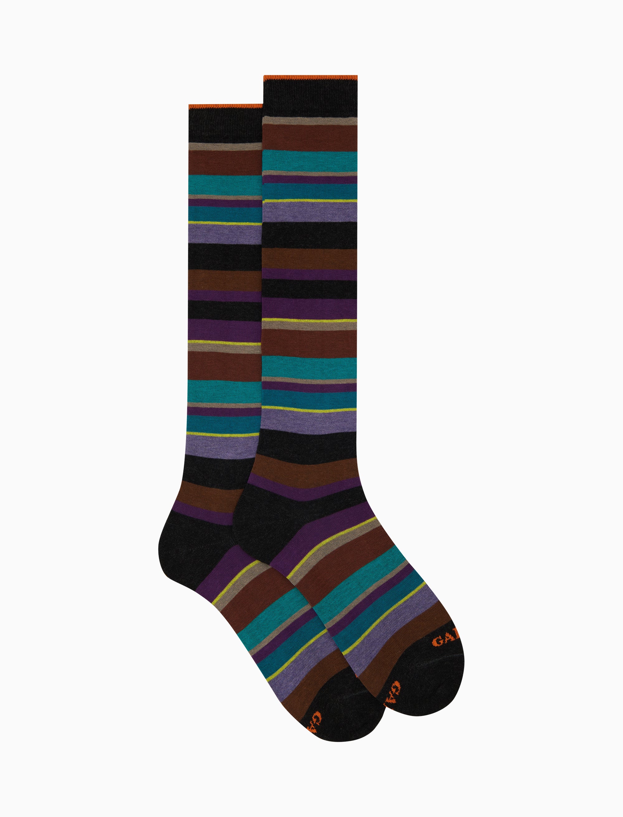 Calze lunghe uomo cotone viola righe multicolor