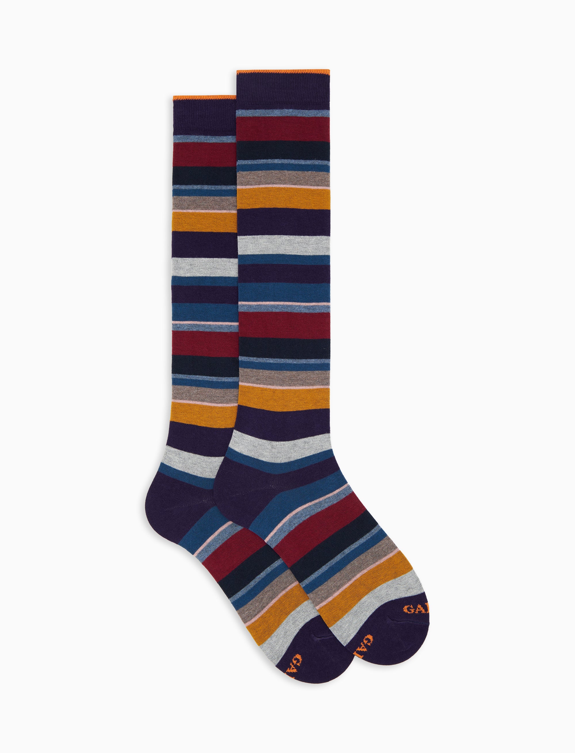 Calze lunghe uomo cotone viola righe multicolor