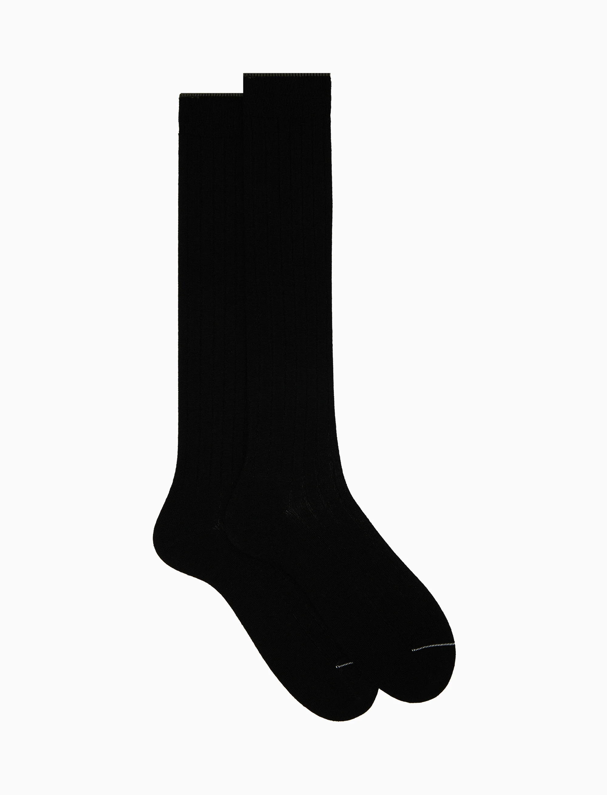 Calze lunghe uomo lana nero tinta unita a coste - Image 2