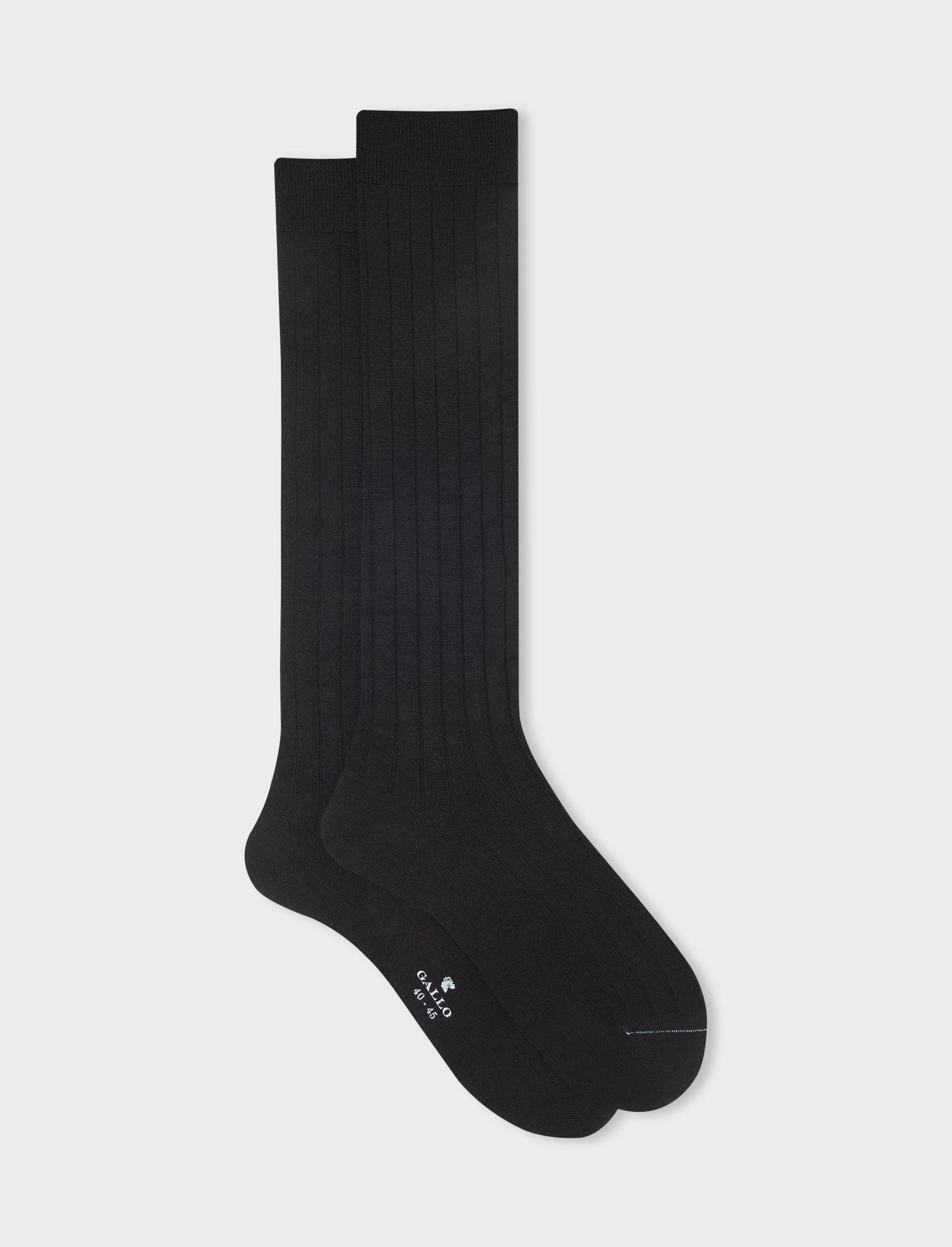 Calze lunghe uomo lana, seta e cashmere nero tinta unita a coste