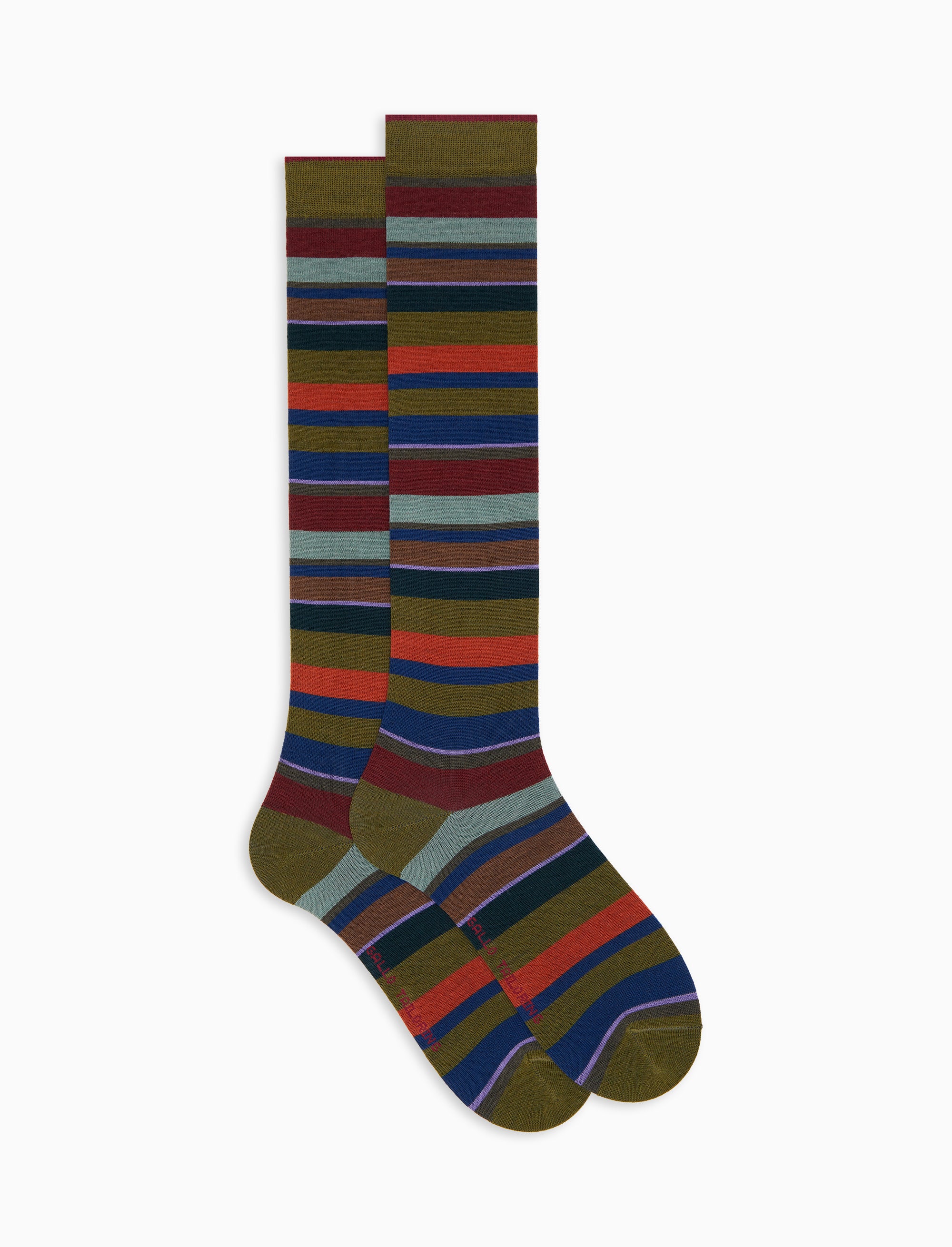 Calze lunghe uomo lana verde righe multicolor