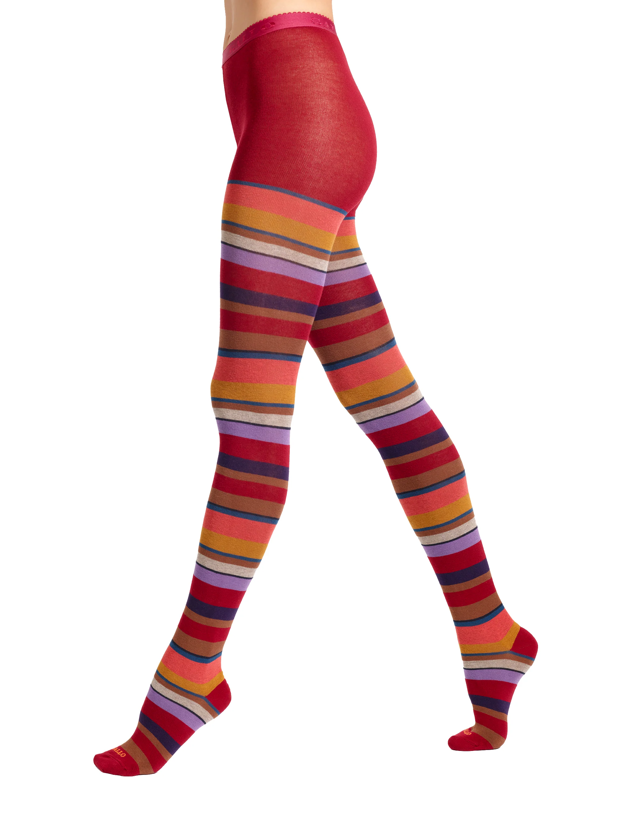 Collant donna cotone bordò righe multicolor