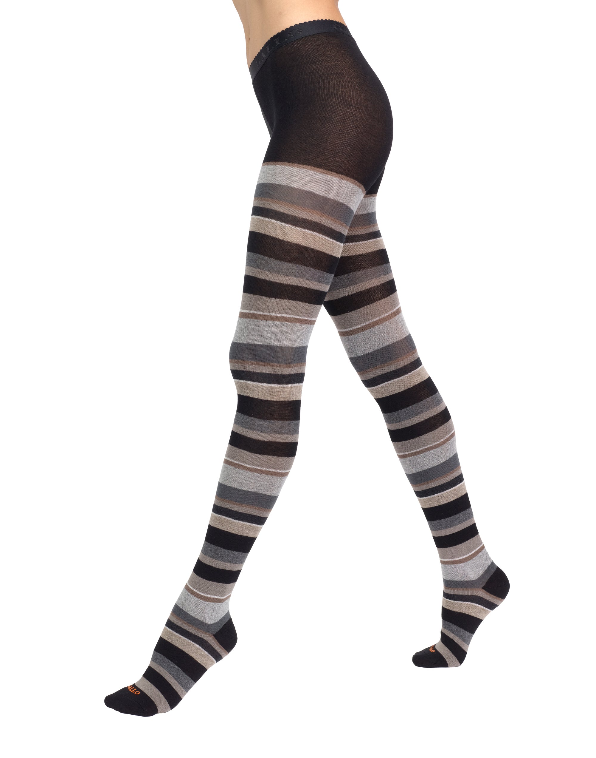 Collant donna cotone nero righe multicolor - Image 2