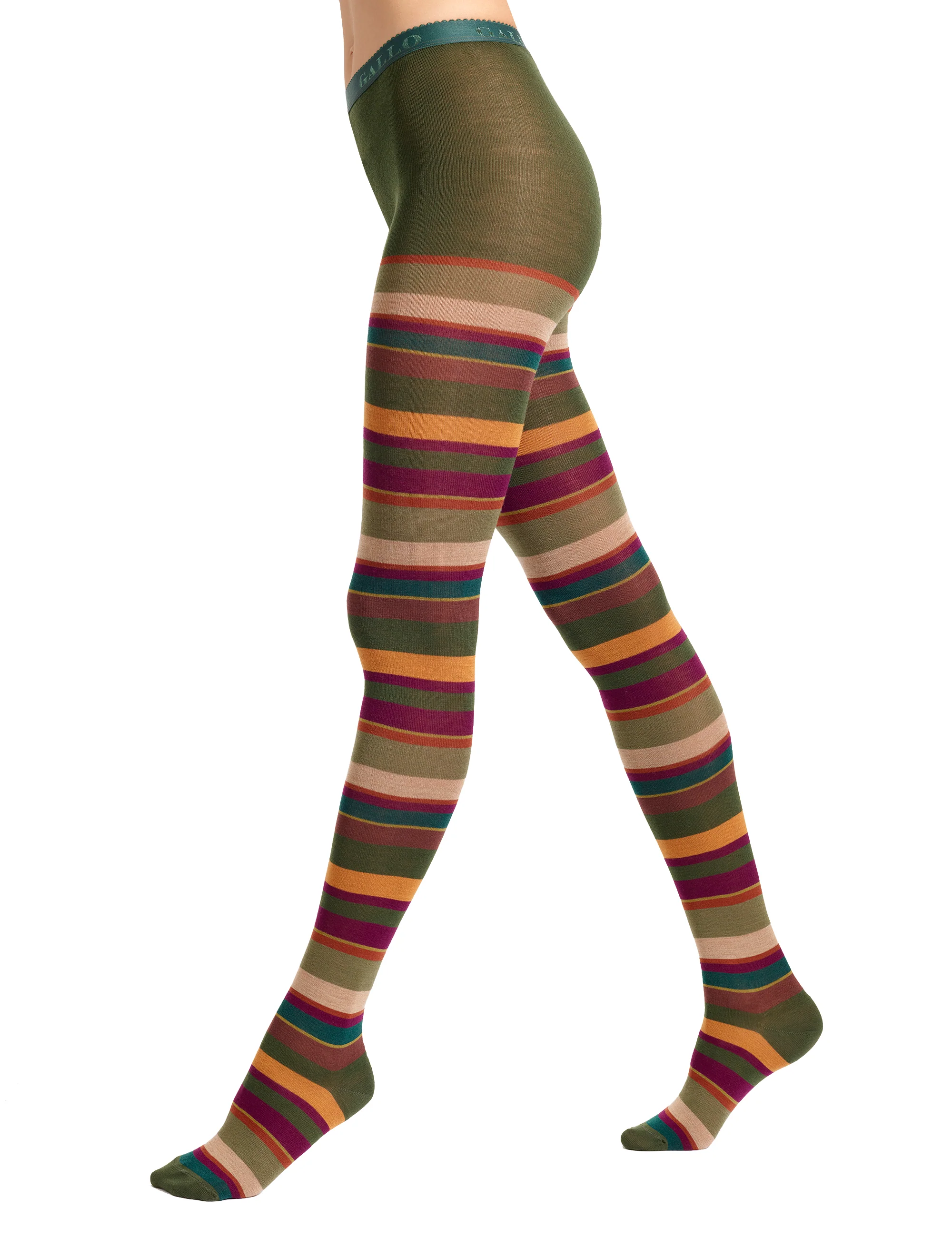 Collant donna lana verde righe multicolor