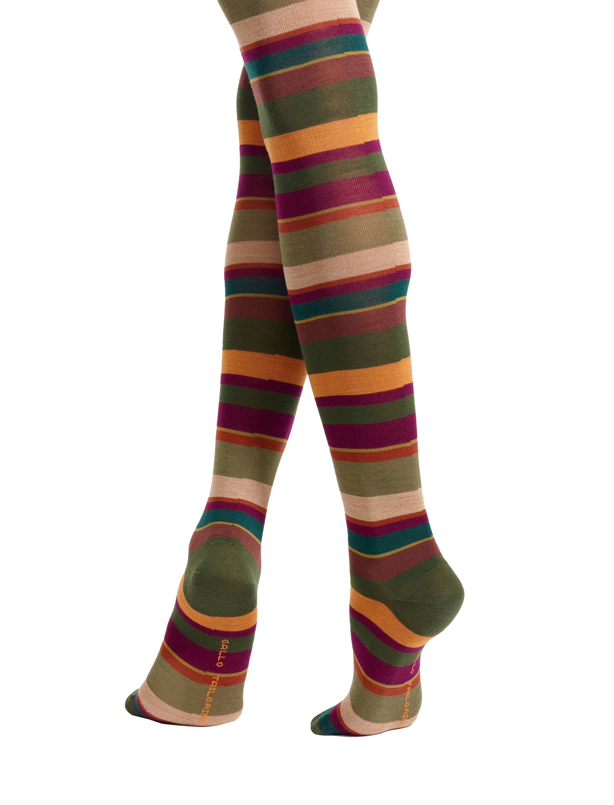 Collant donna lana verde righe multicolor - Image 2