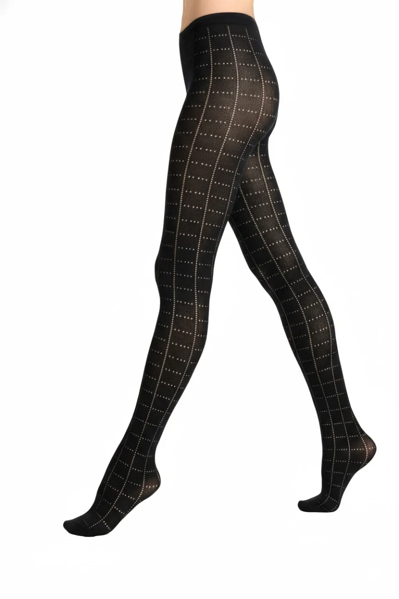 Collant traforato donna cotone e cashmere nero tinta unita