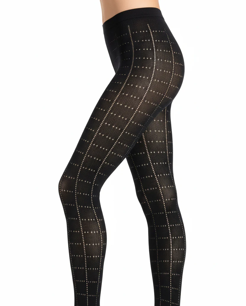 Collant traforato donna cotone e cashmere nero tinta unita - Image 2