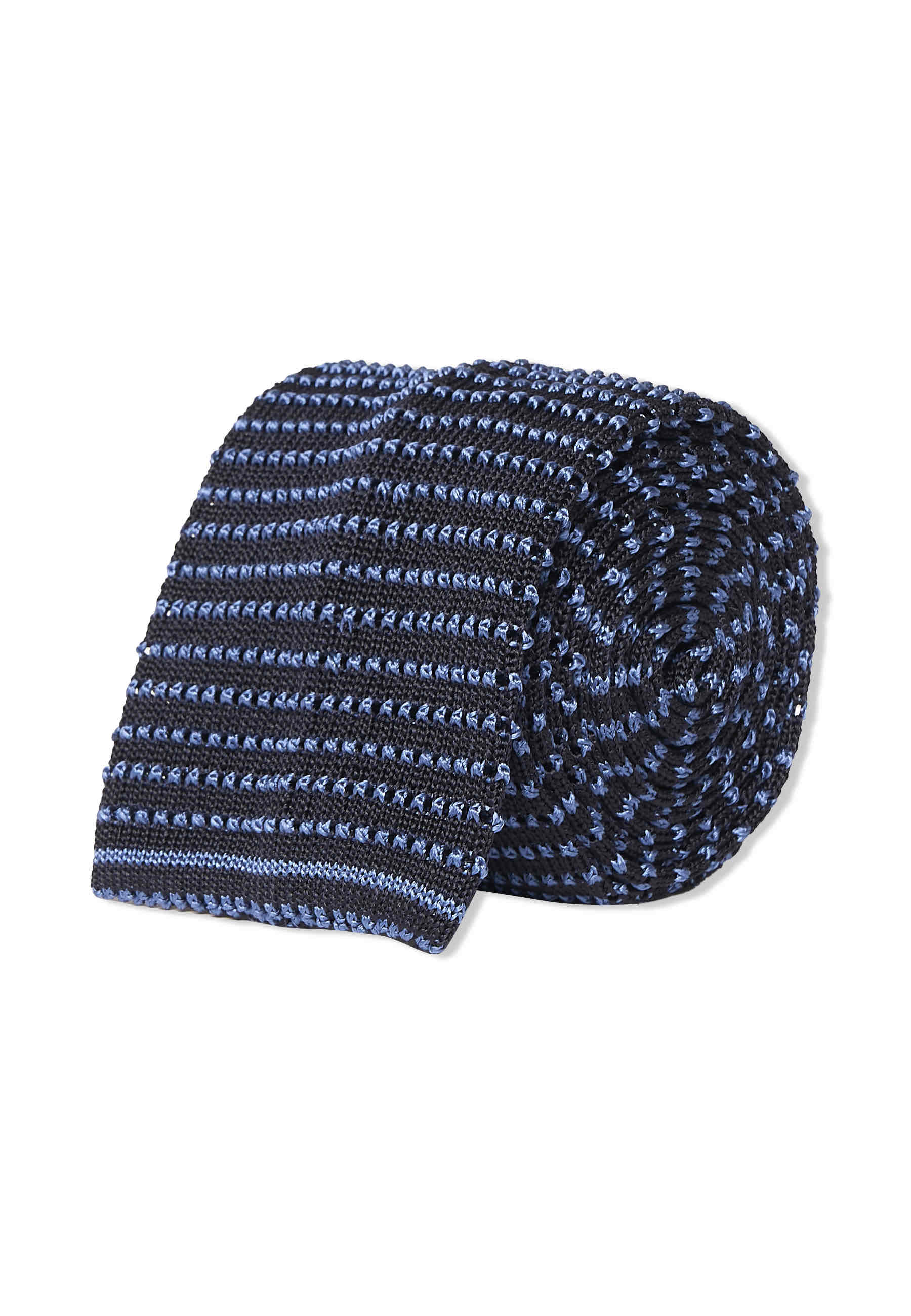Cravatta uomo seta blu con righine orizzontali - Image 3