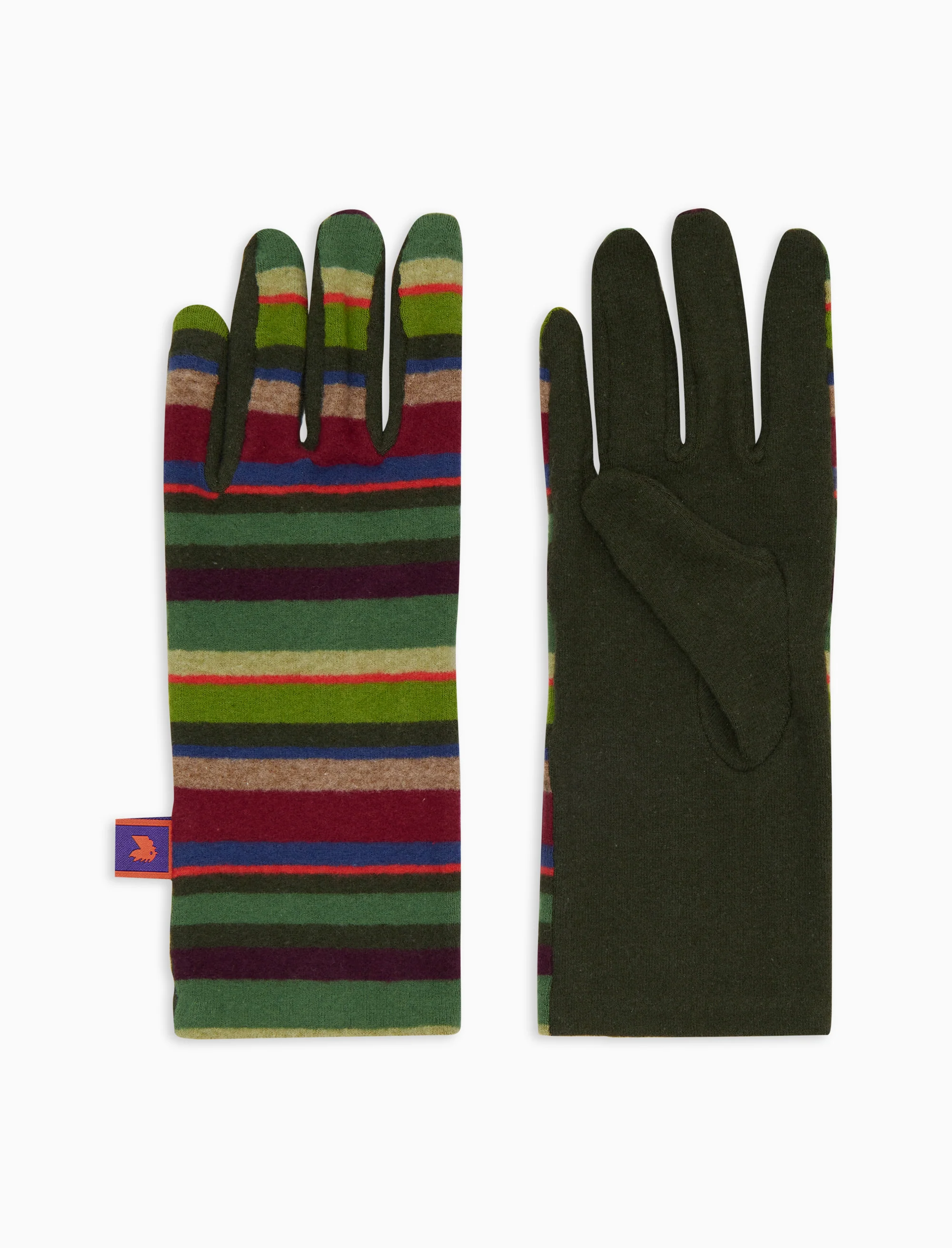 Guanti corti donna pile verde righe multicolor
