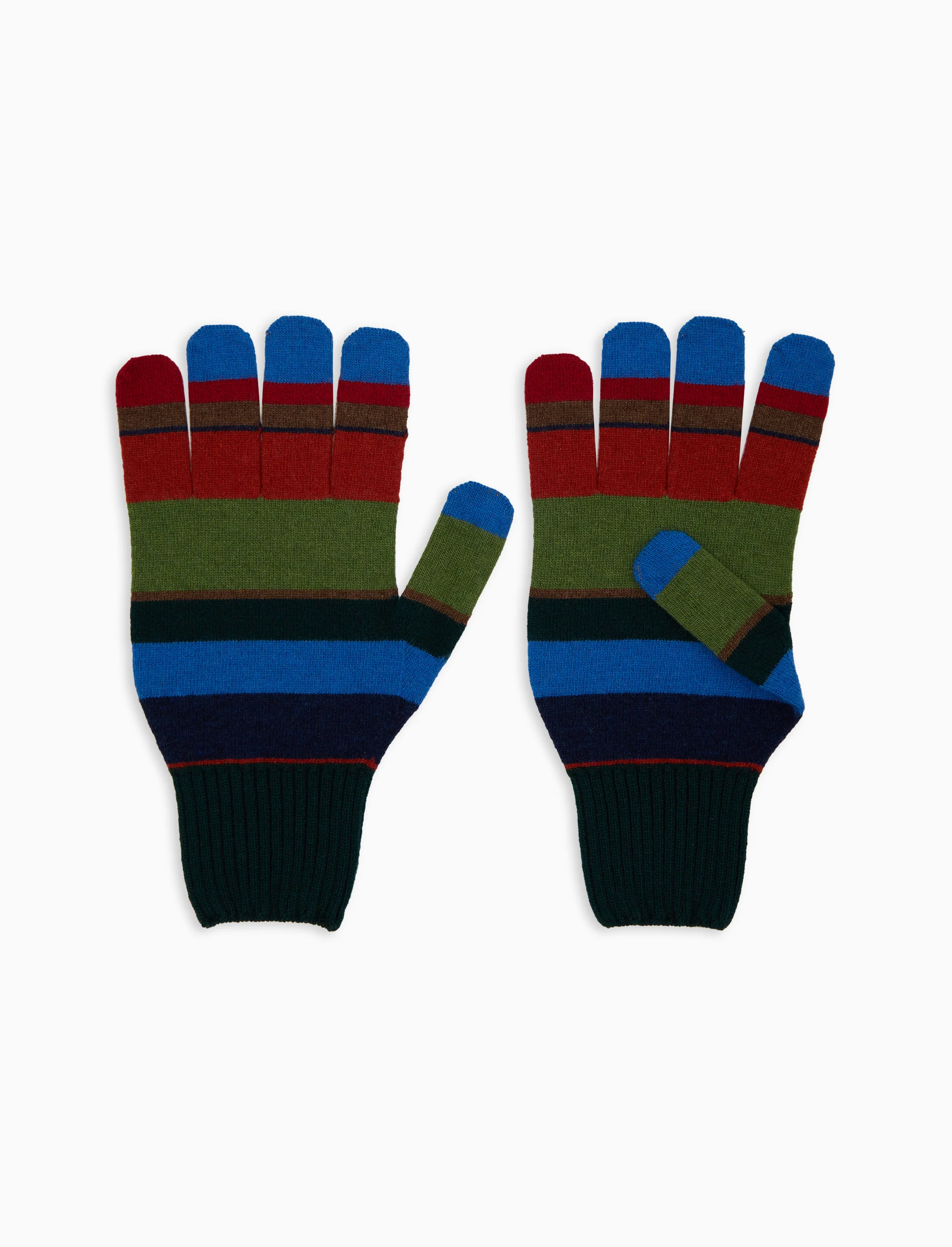 Guanti uomo lana verde righe multicolor