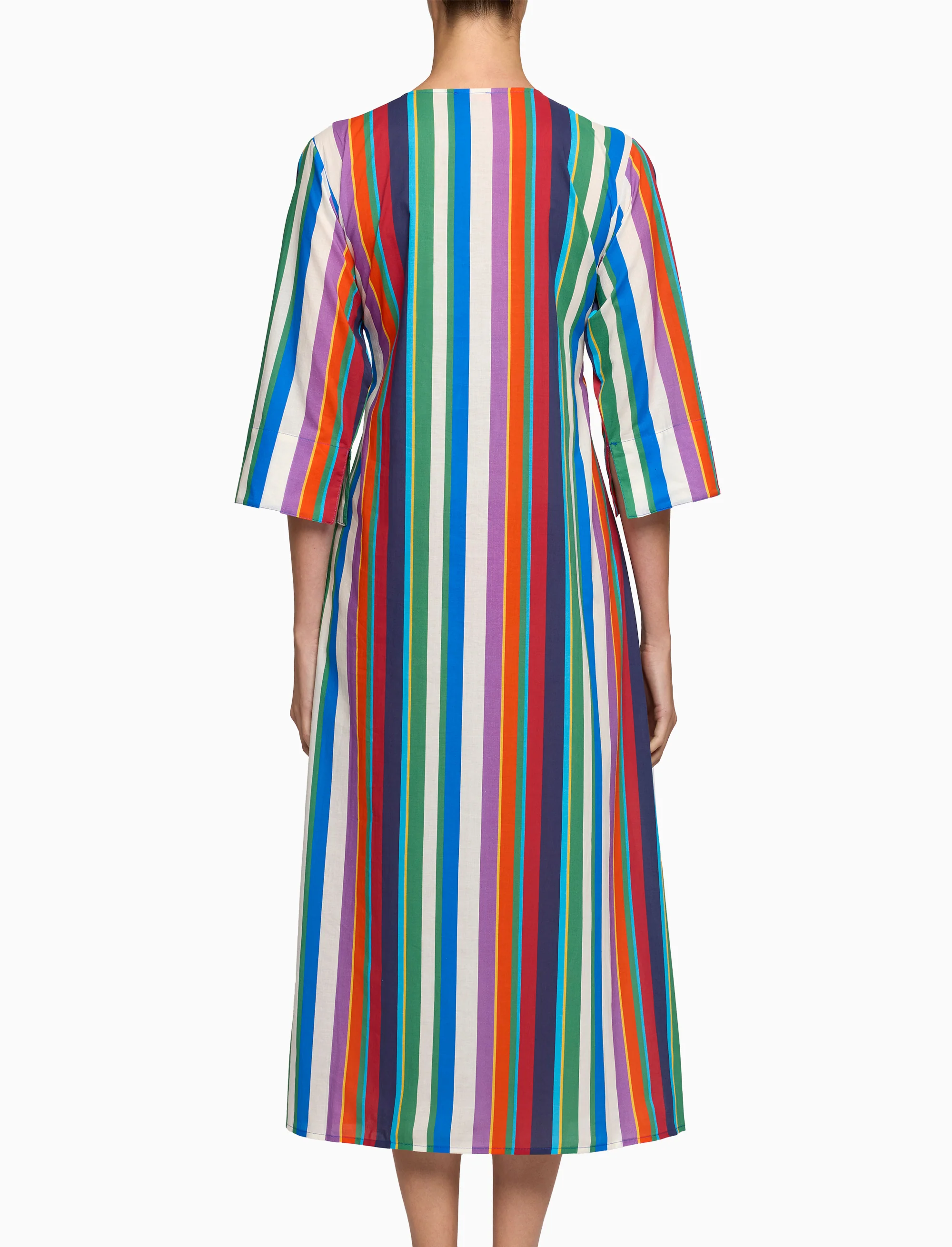 Kaftano lungo donna cotone righe multicolor verticali bianco - Image 2
