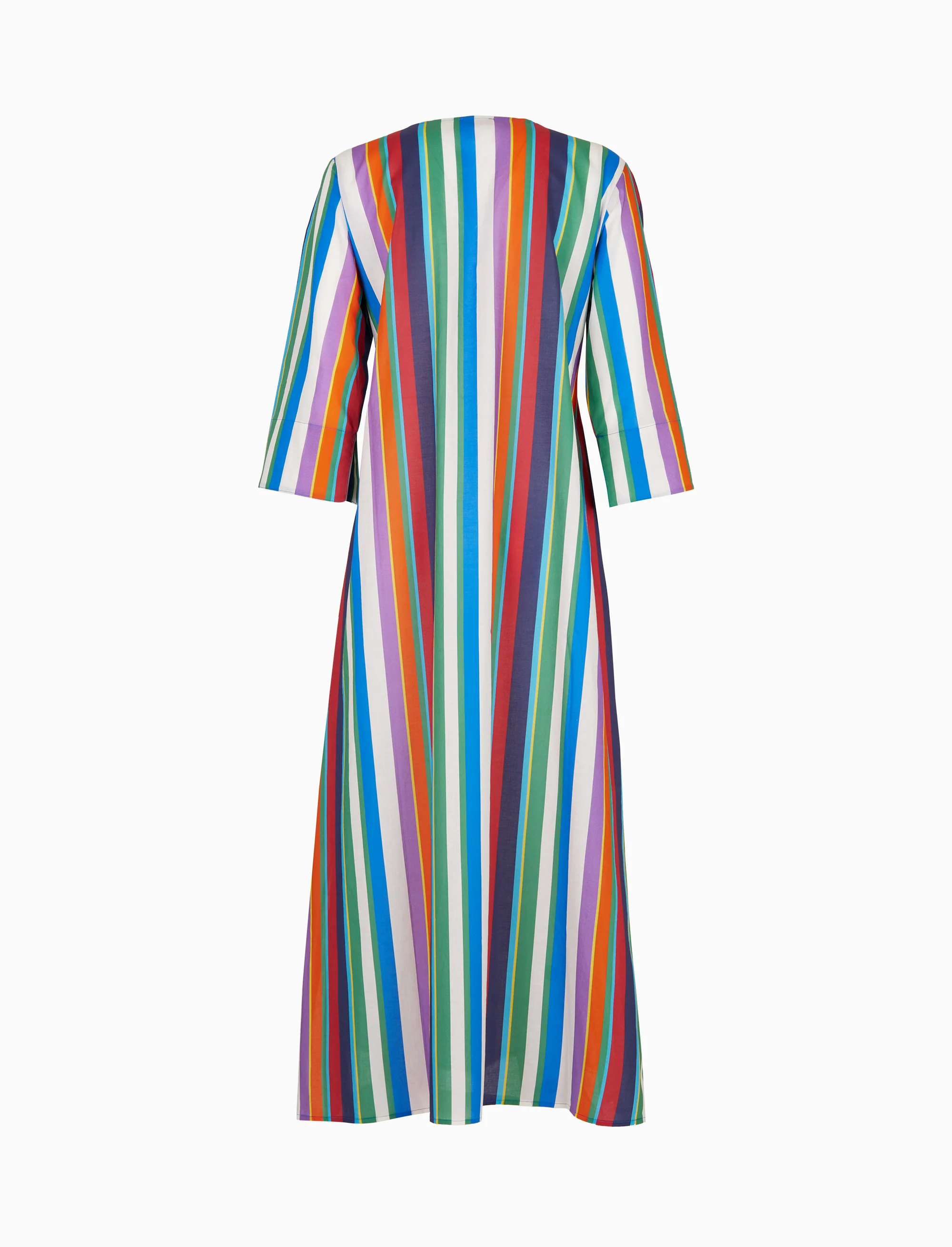 Kaftano lungo donna cotone righe multicolor verticali bianco - Image 4