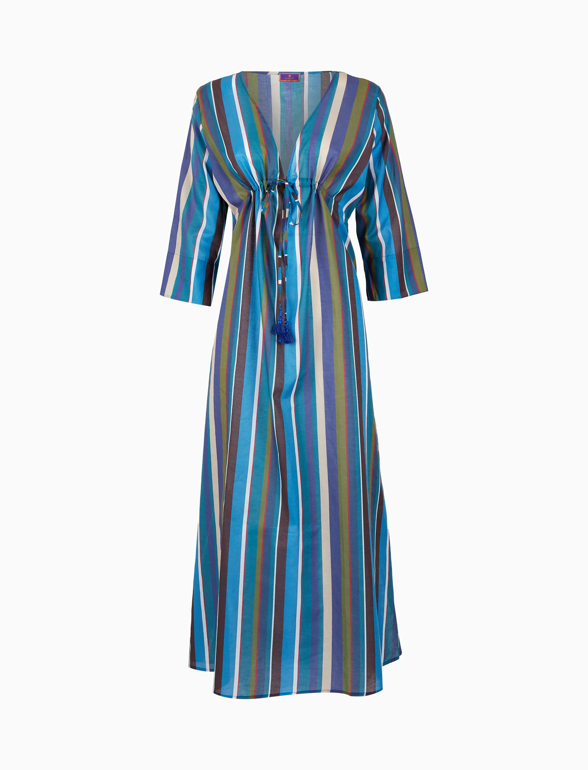 Kaftano lungo donna cotone righe multicolor verticali blu
