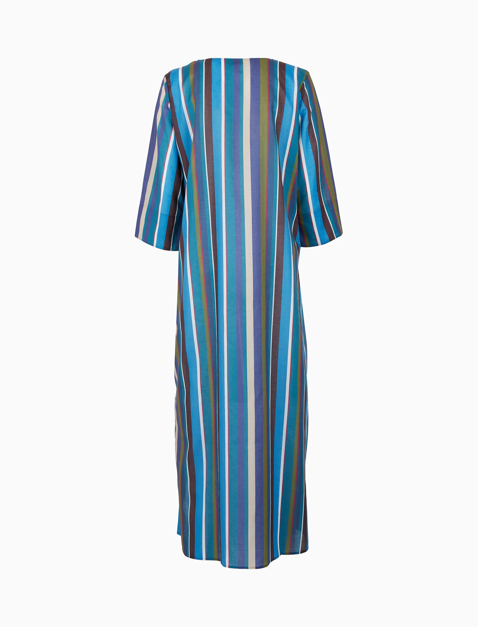 Kaftano lungo donna cotone righe multicolor verticali blu - Image 2