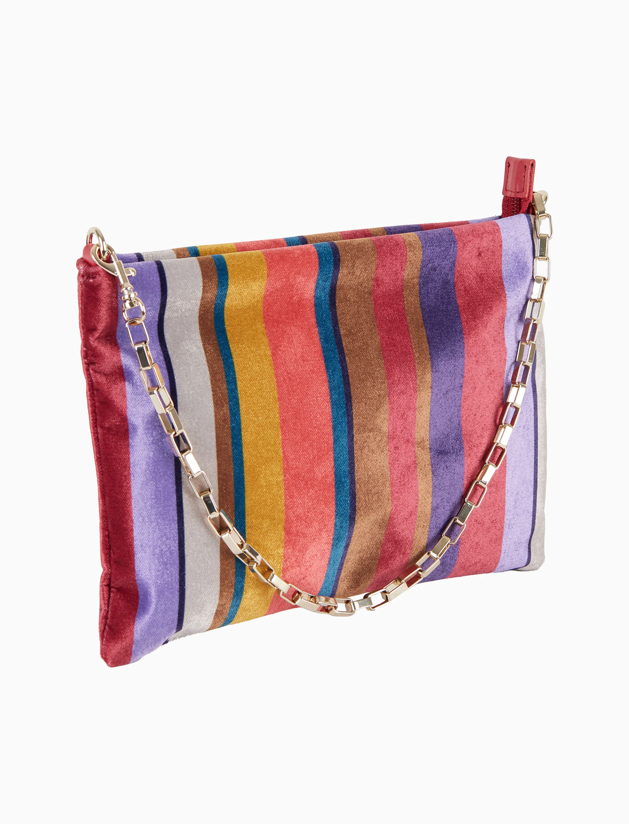 Pochette patta donna velluto bordò righe multicolor