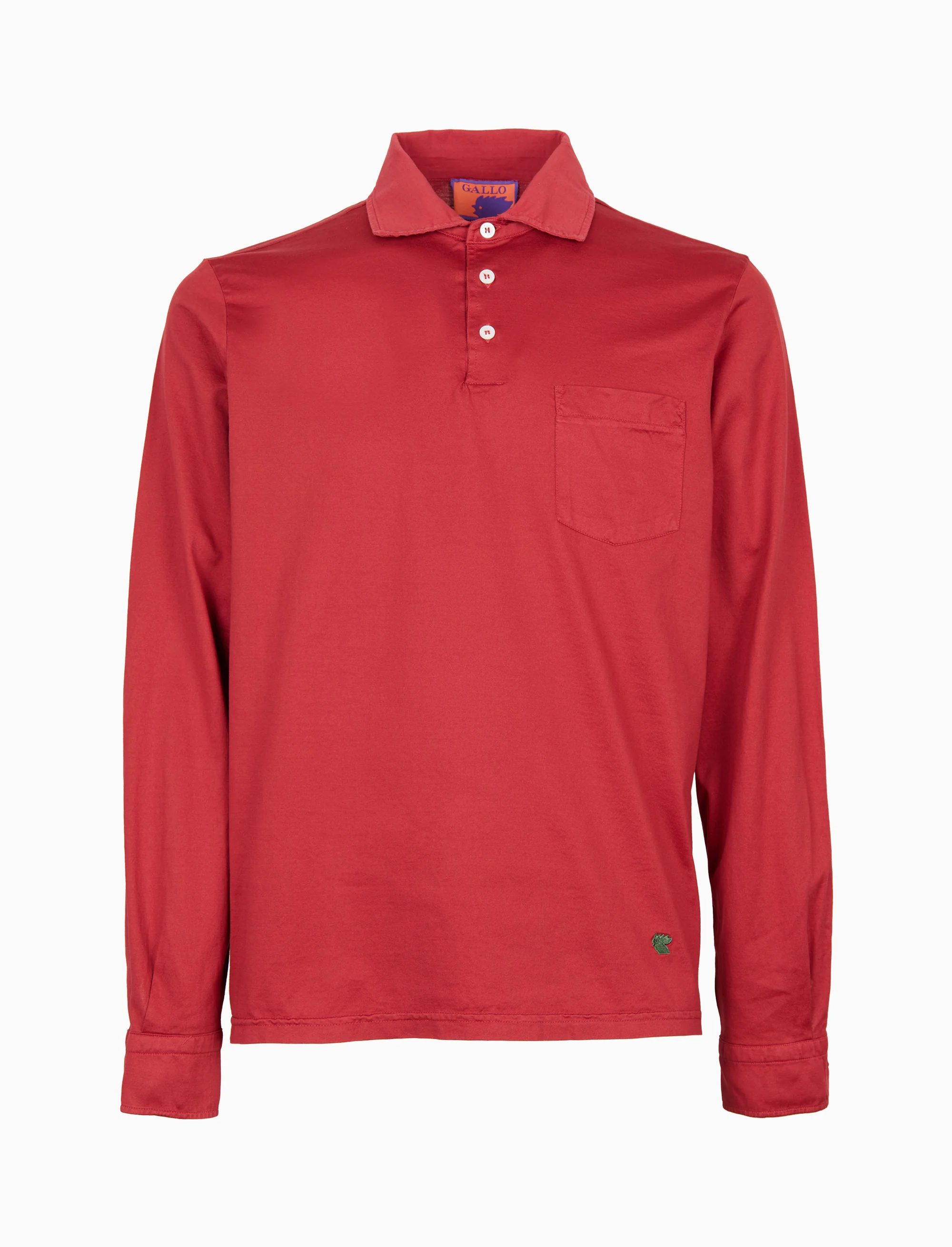 Polo manica lunga uomo cotone tinta unita tinto capo rosso