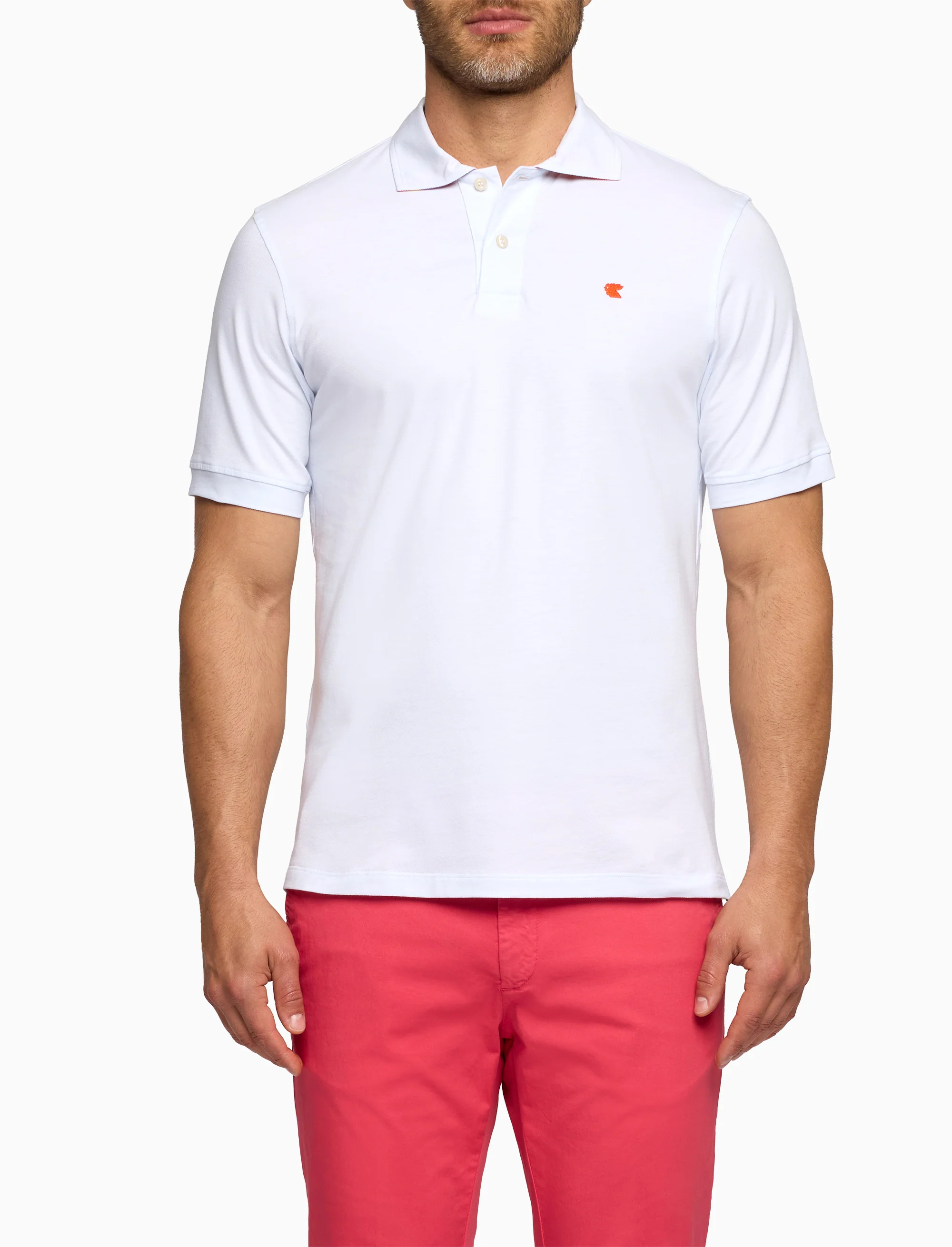 Polo uomo cotone tinta unita con sottocollo multicolor bianco