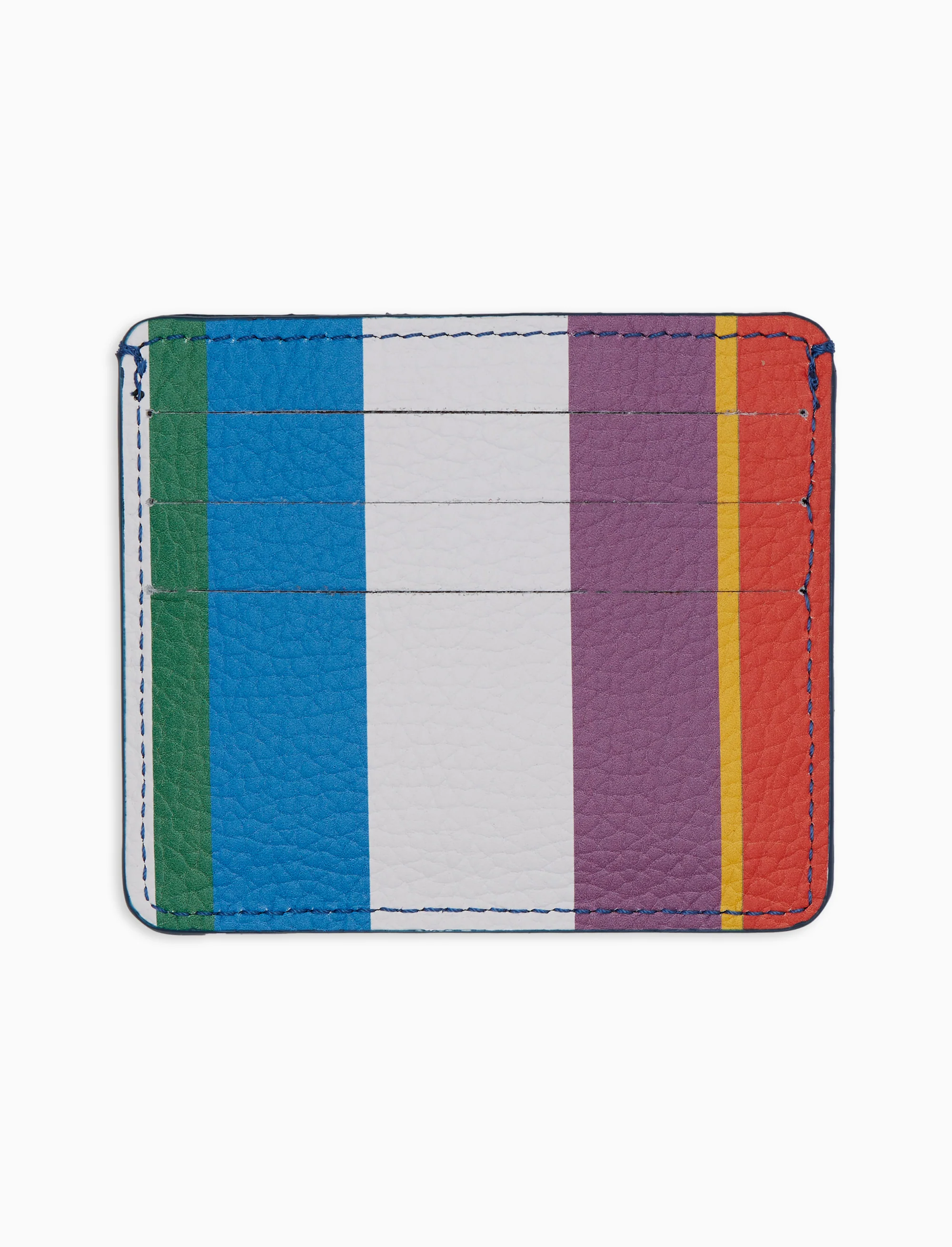Porta carta di credito unisex in pelle martellata righe multicolor bianco