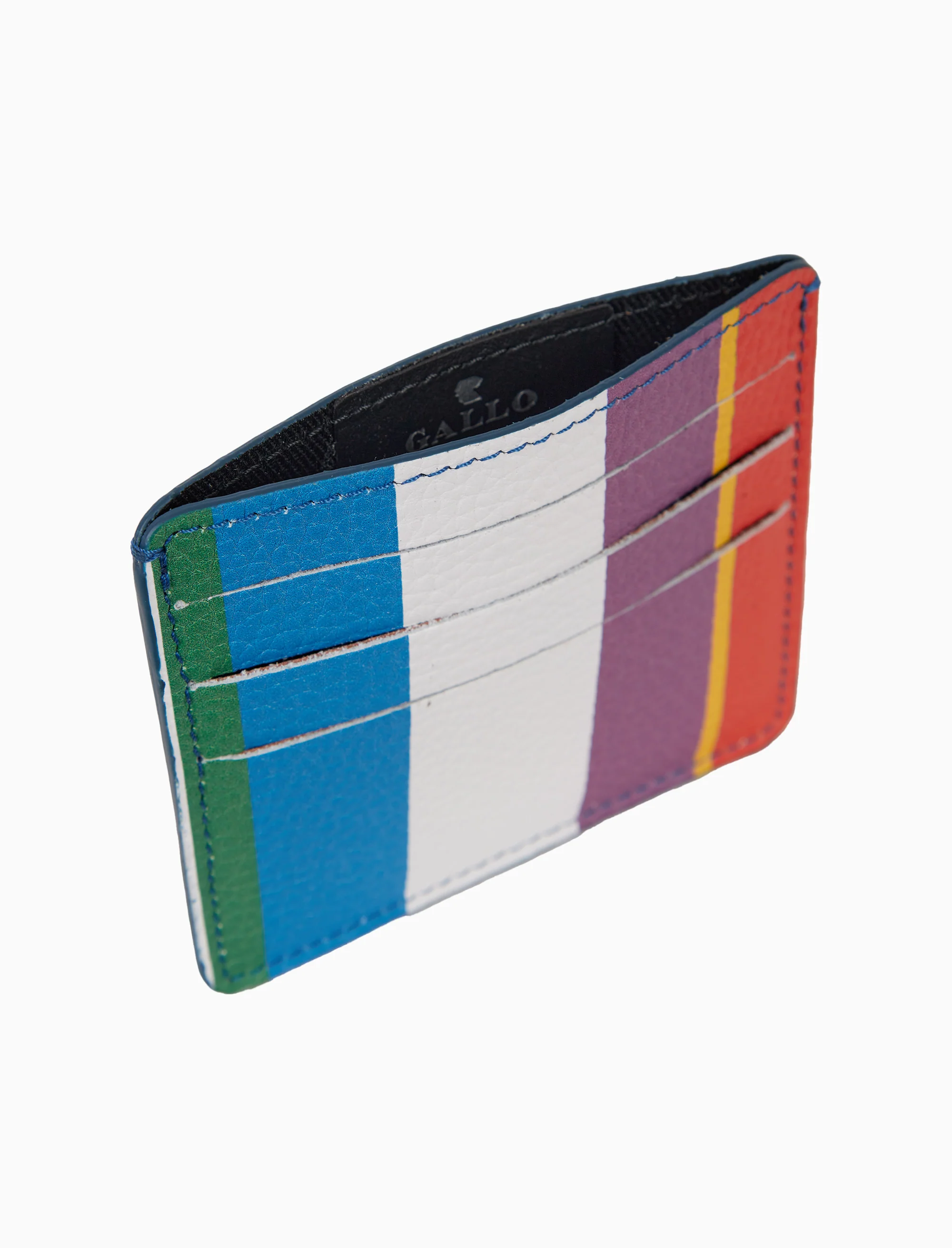Porta carta di credito unisex in pelle martellata righe multicolor bianco - Image 2