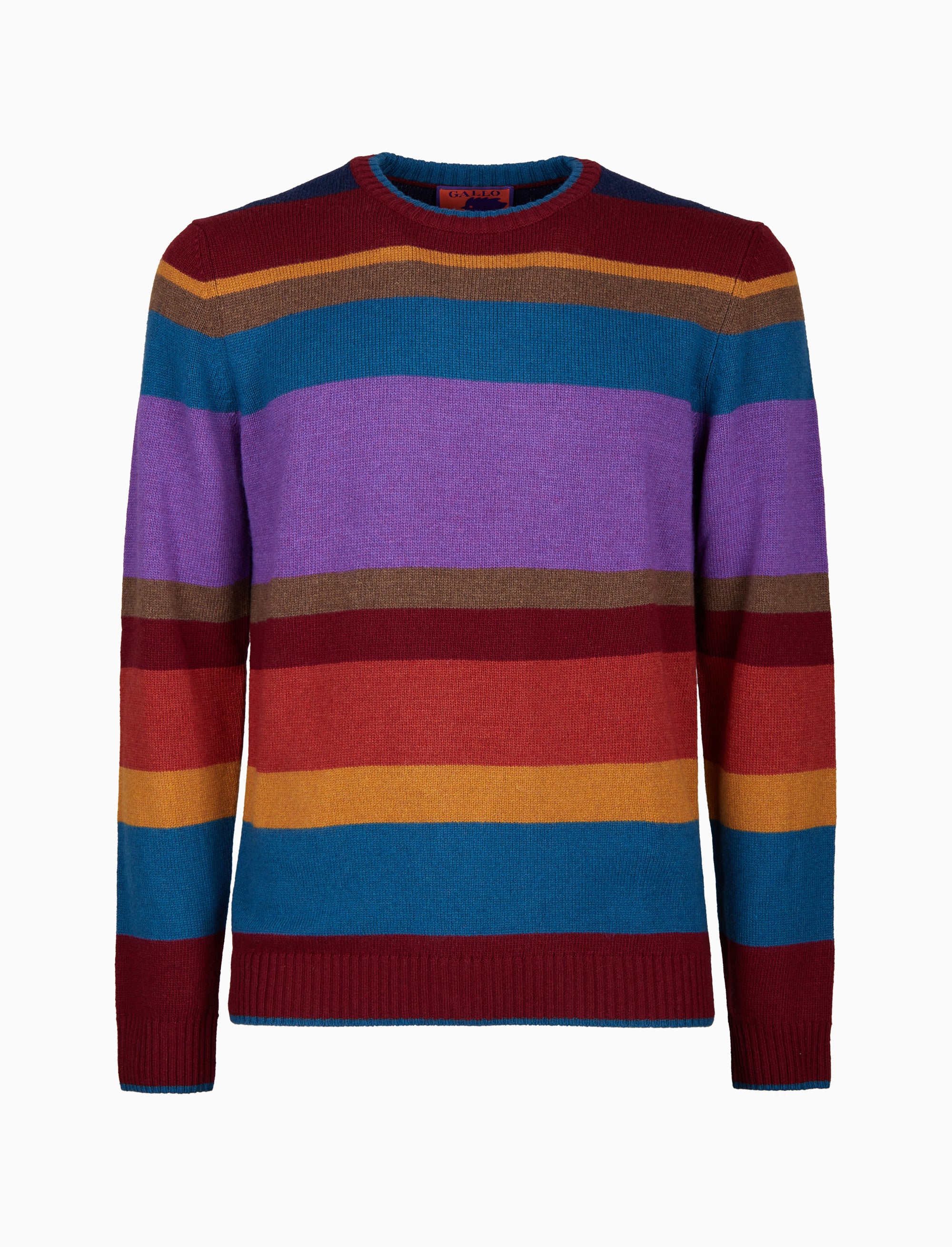 Pull girocollo uomo lana, viscosa e cashmere bordò righe multicolor