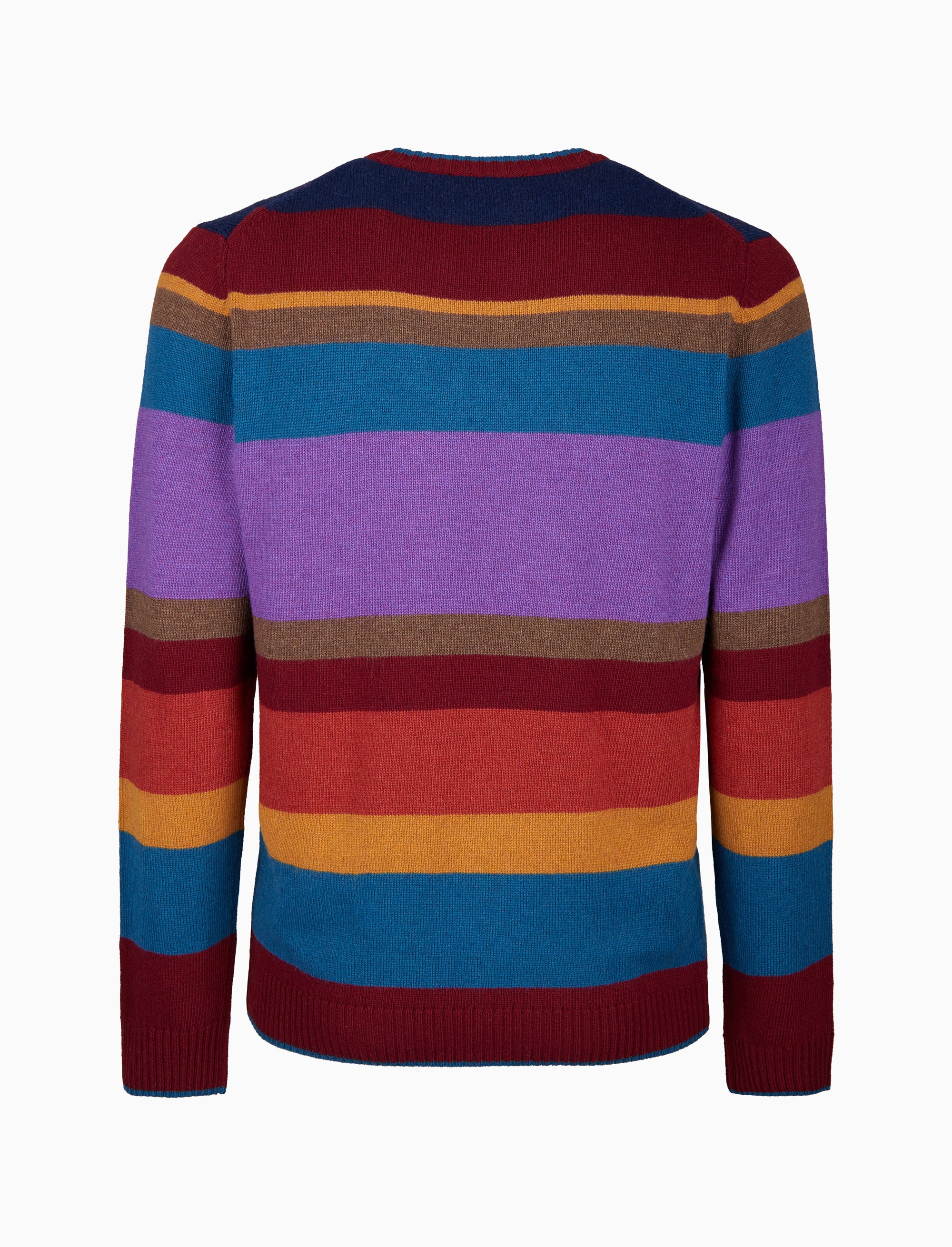 Pull girocollo uomo lana, viscosa e cashmere bordò righe multicolor - Image 2