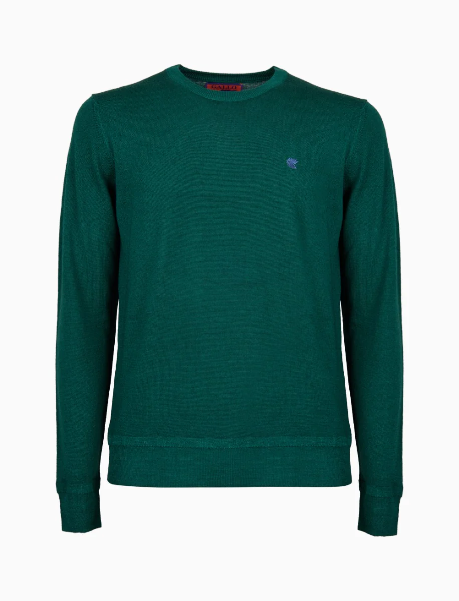 Pull uomo girocollo lana verde tinta unita