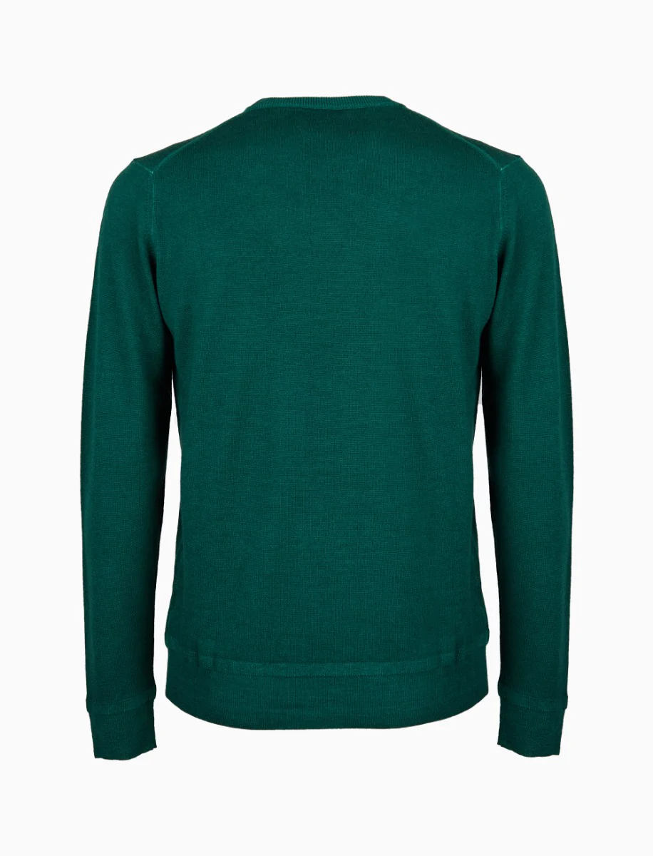 Pull uomo girocollo lana verde tinta unita - Image 2