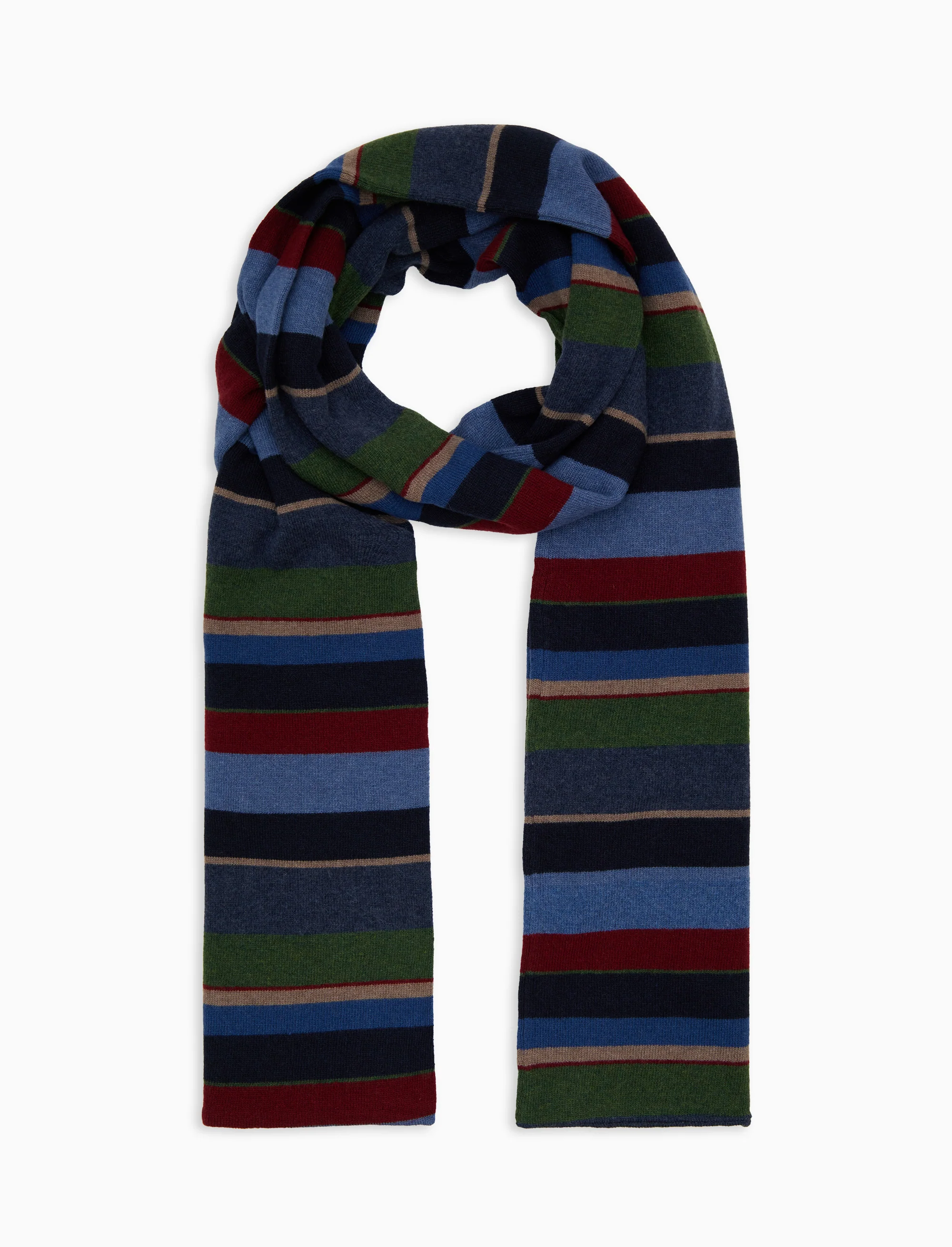 Sciarpa doppiata unisex lana e cashmere blu righe multicolor