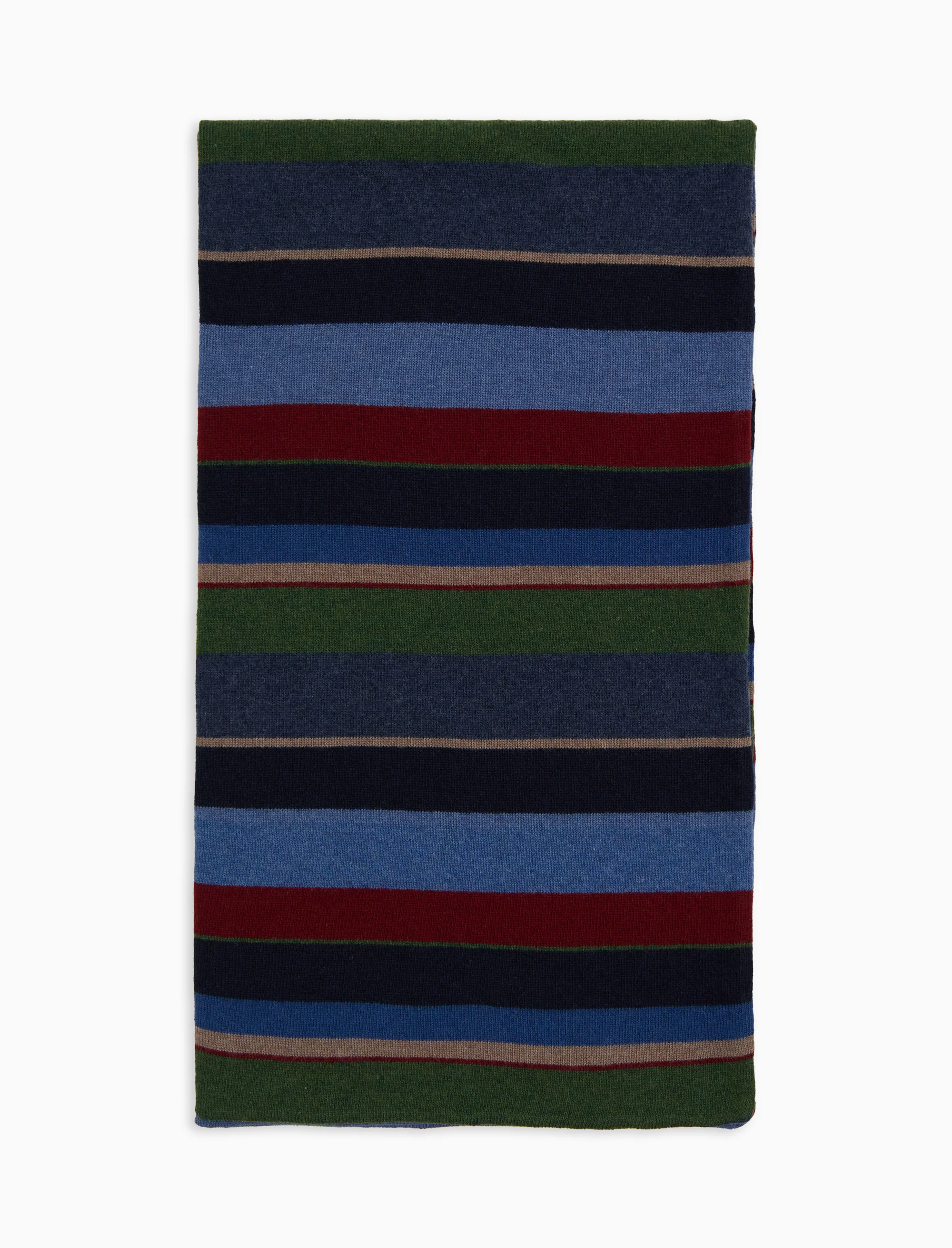 Sciarpa doppiata unisex lana e cashmere blu righe multicolor - Image 2