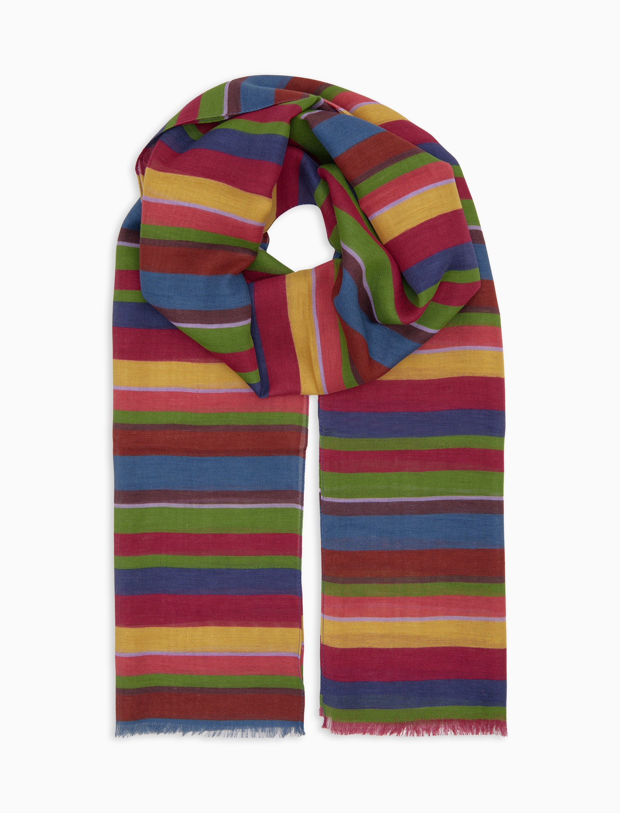 Sciarpa unisex cotone, viscosa e lino righe multicolor fucsia - Image 2