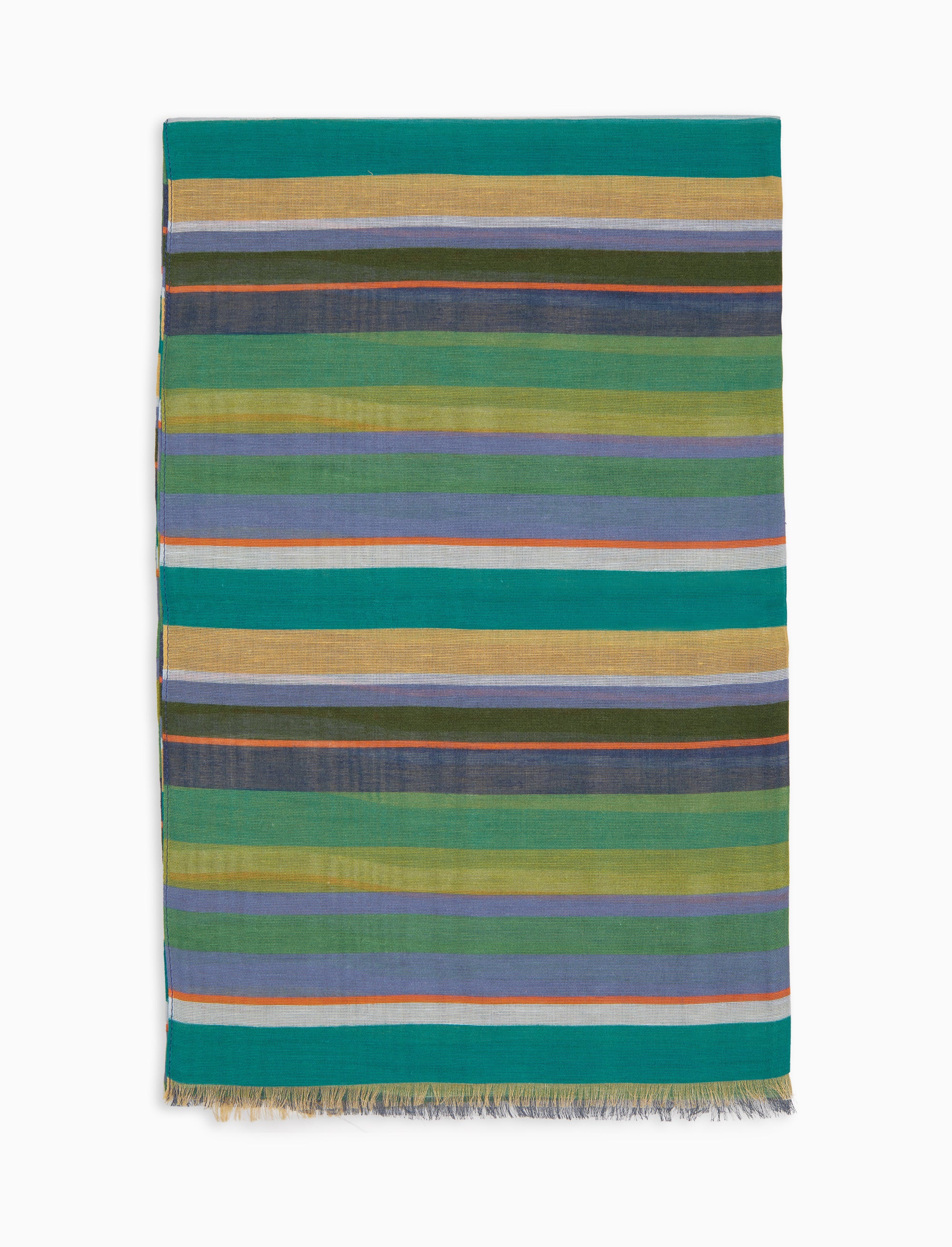 Sciarpa unisex cotone, viscosa e lino righe multicolor verde