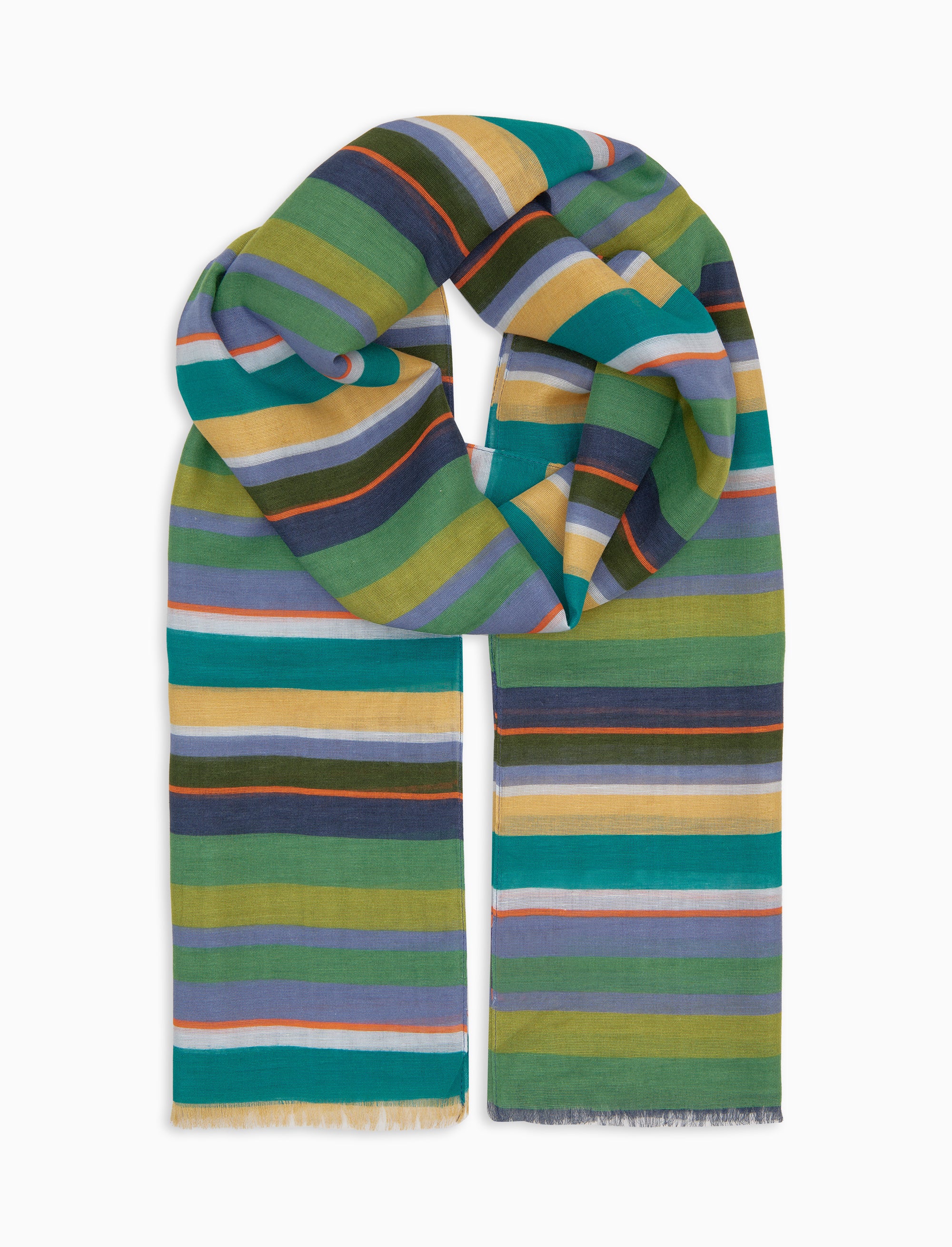 Sciarpa unisex cotone, viscosa e lino righe multicolor verde - Image 2