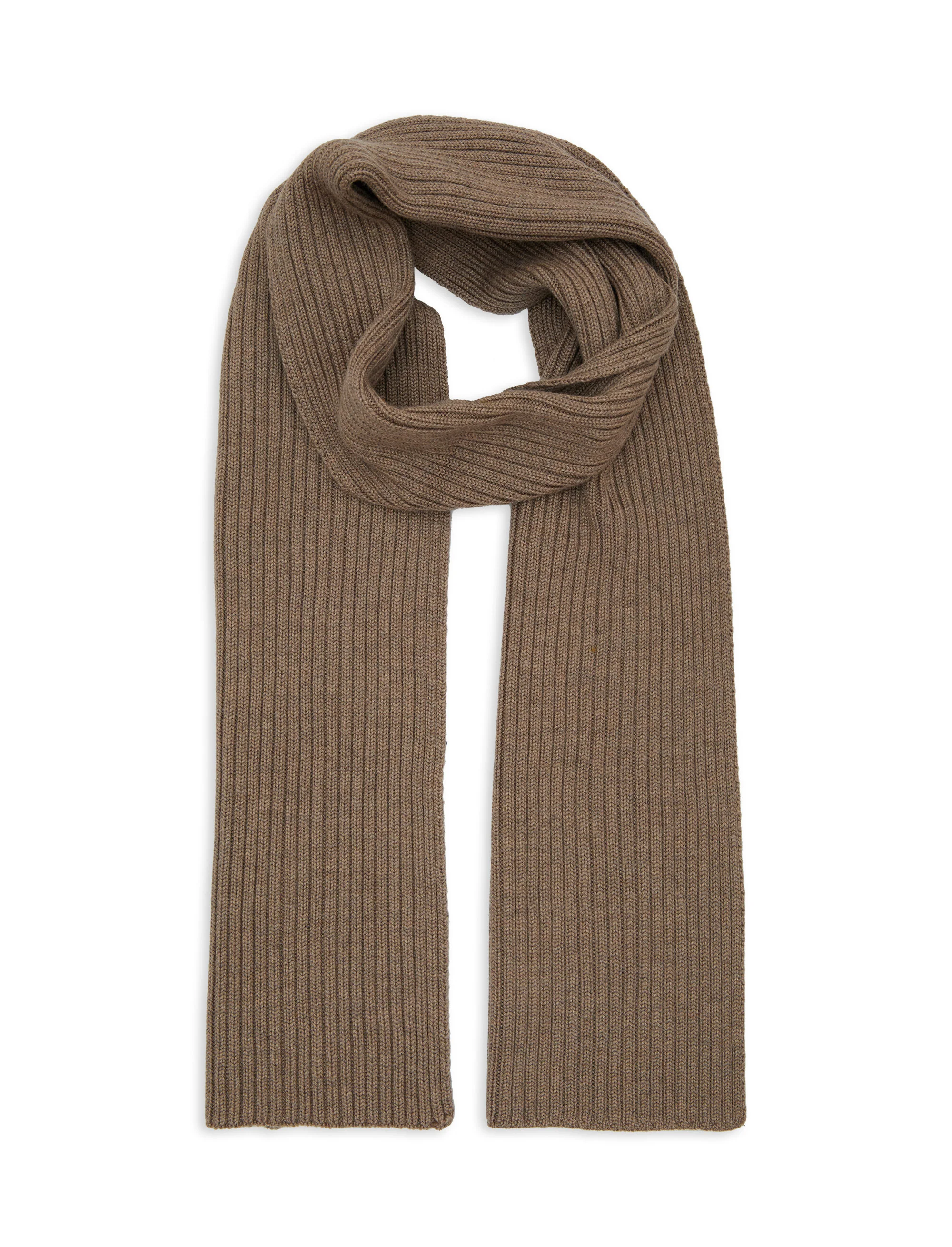 Sciarpa unisex lana, seta e cashmere beige a coste tinta unita - Image 4
