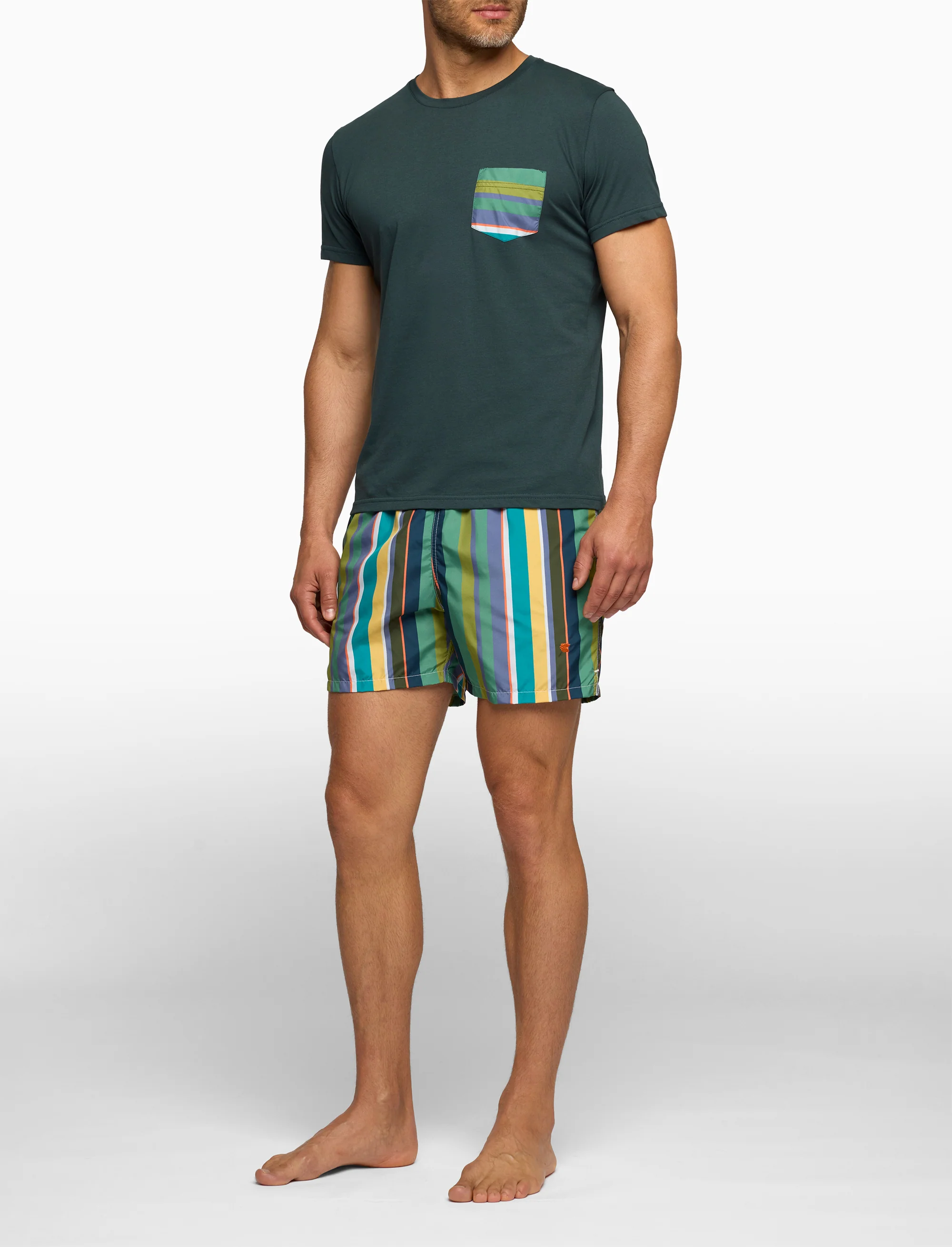 T-shirt uomo cotone tinta unita e taschino multicolor verde - Image 3